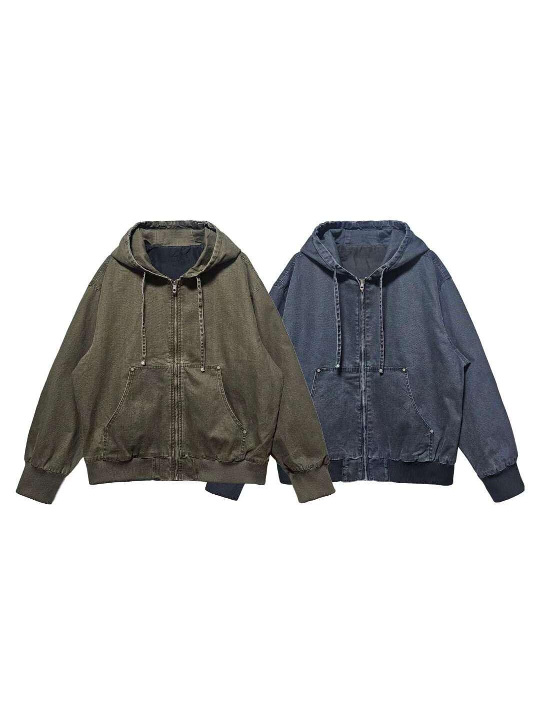 洗水淨色連帽拉鍊外套 F&c-112JK