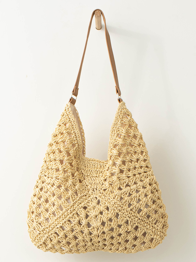 自然草編肩背月牙包