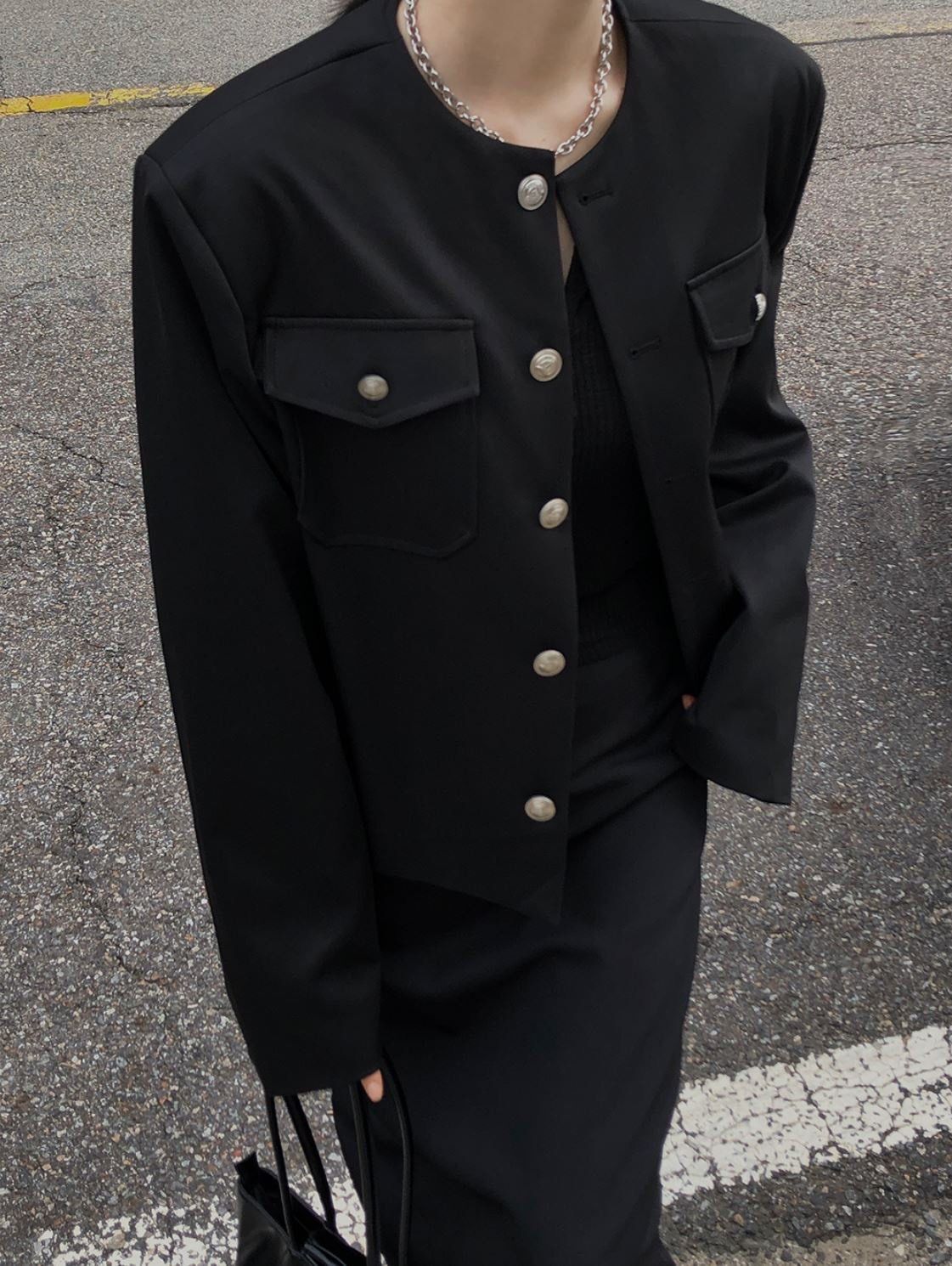 淨色圓領開胸外套 1990S-020JK