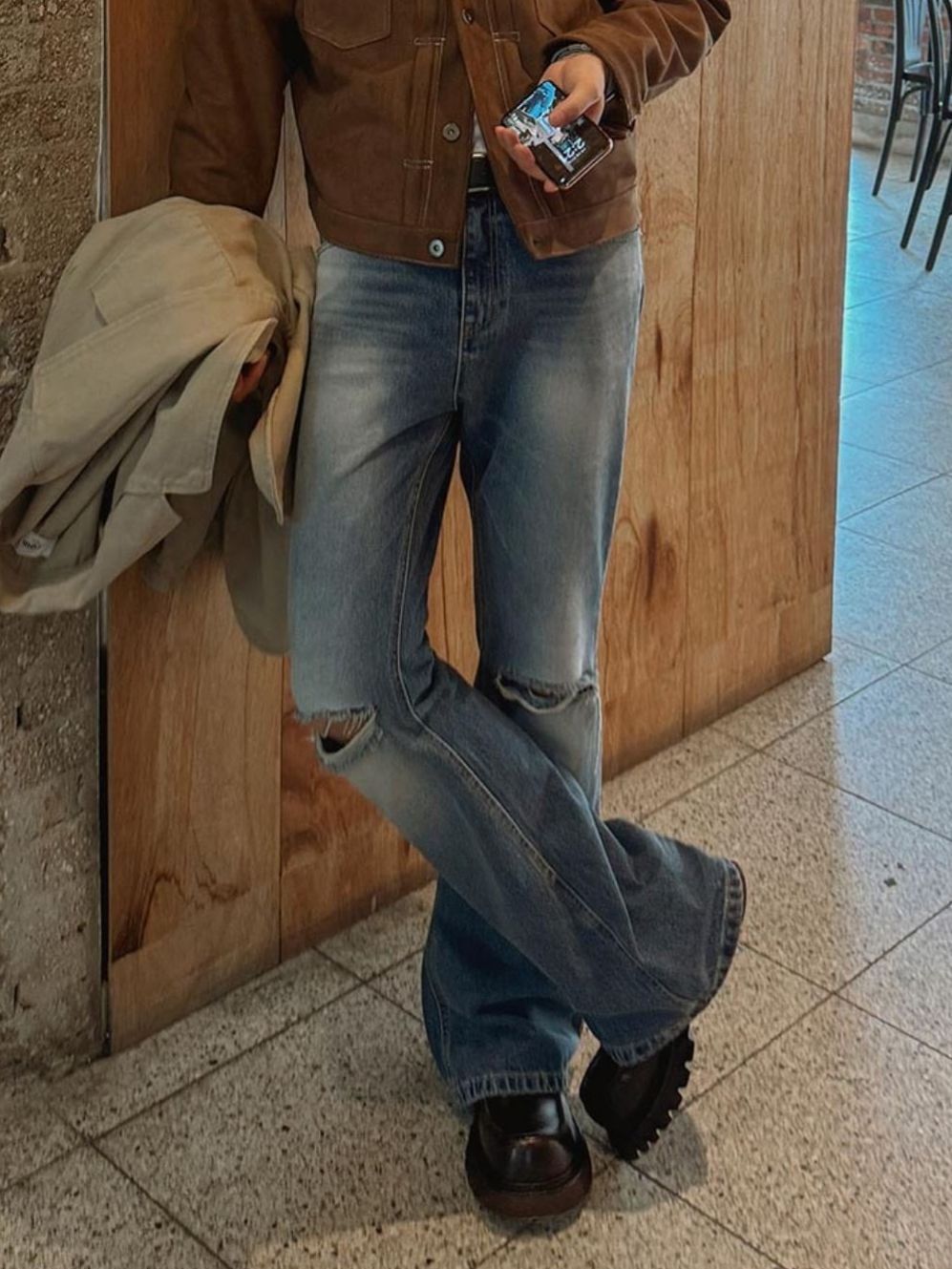 洗水淨色牛仔喇叭褲 1990S-022P