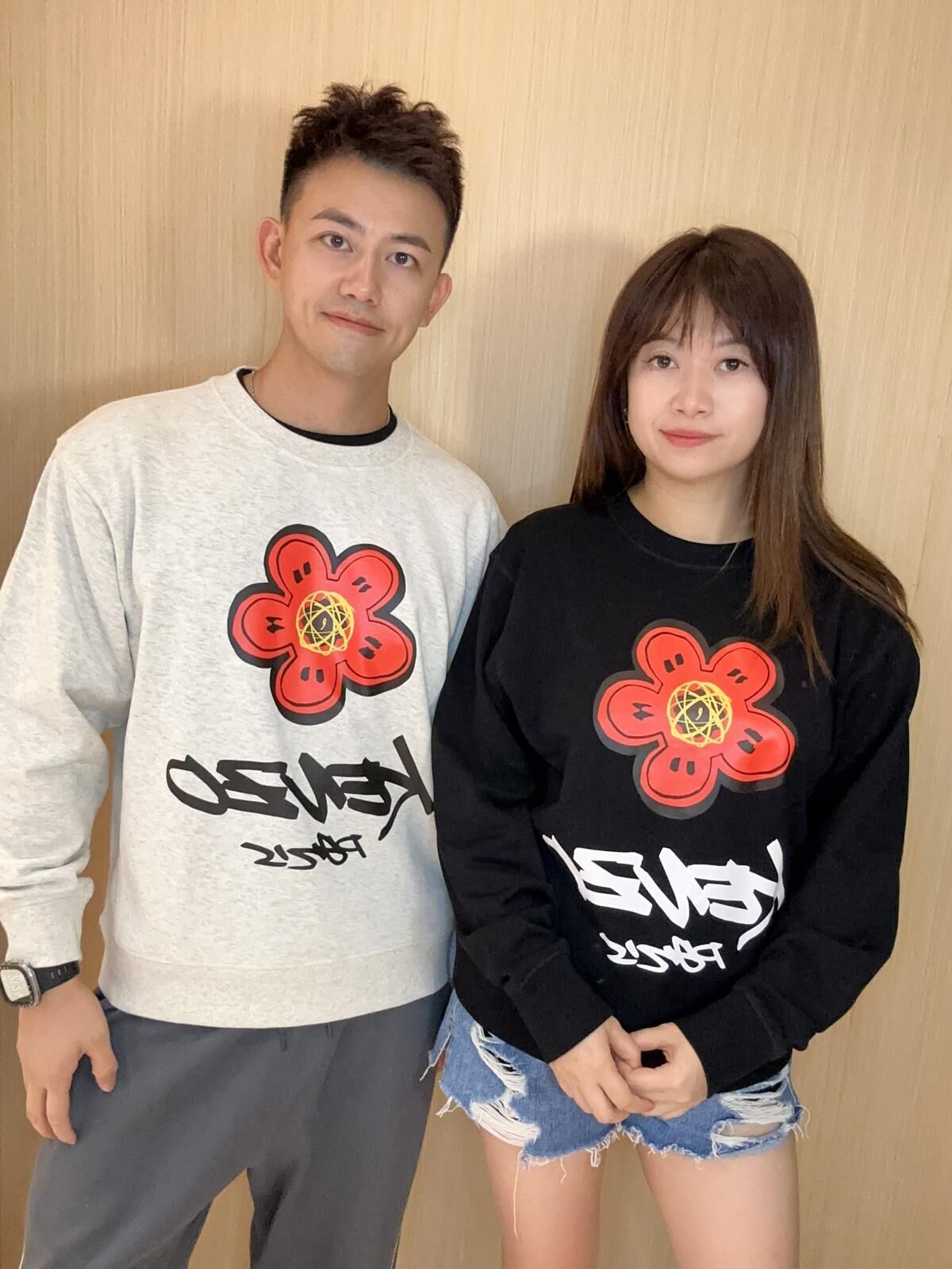 KENZO 黑色 塗鴉海棠花 圓領衛衣