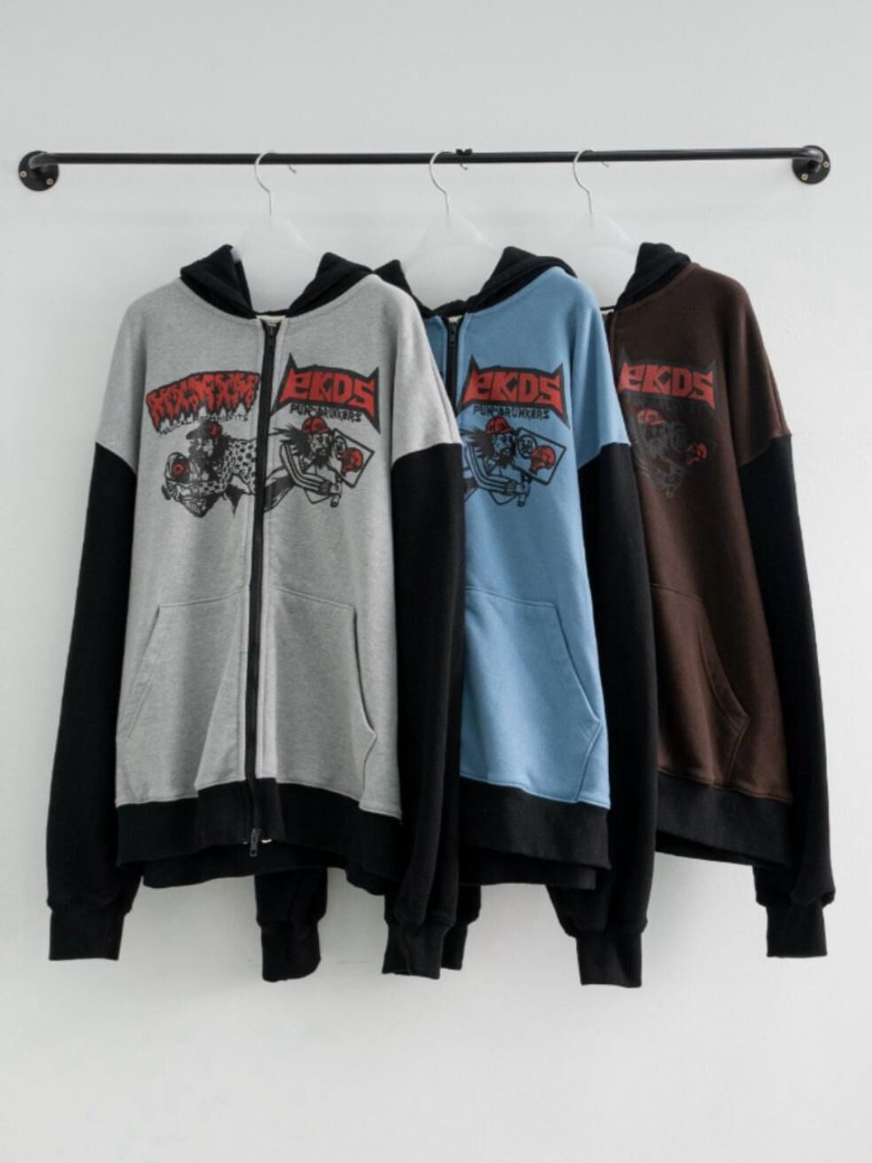 英文字圖案連帽拉鍊外套 12GAUGE-054JK