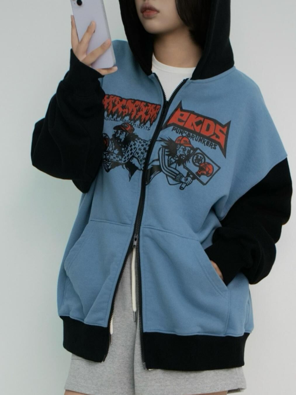 英文字圖案連帽拉鍊外套 12GAUGE-054JK