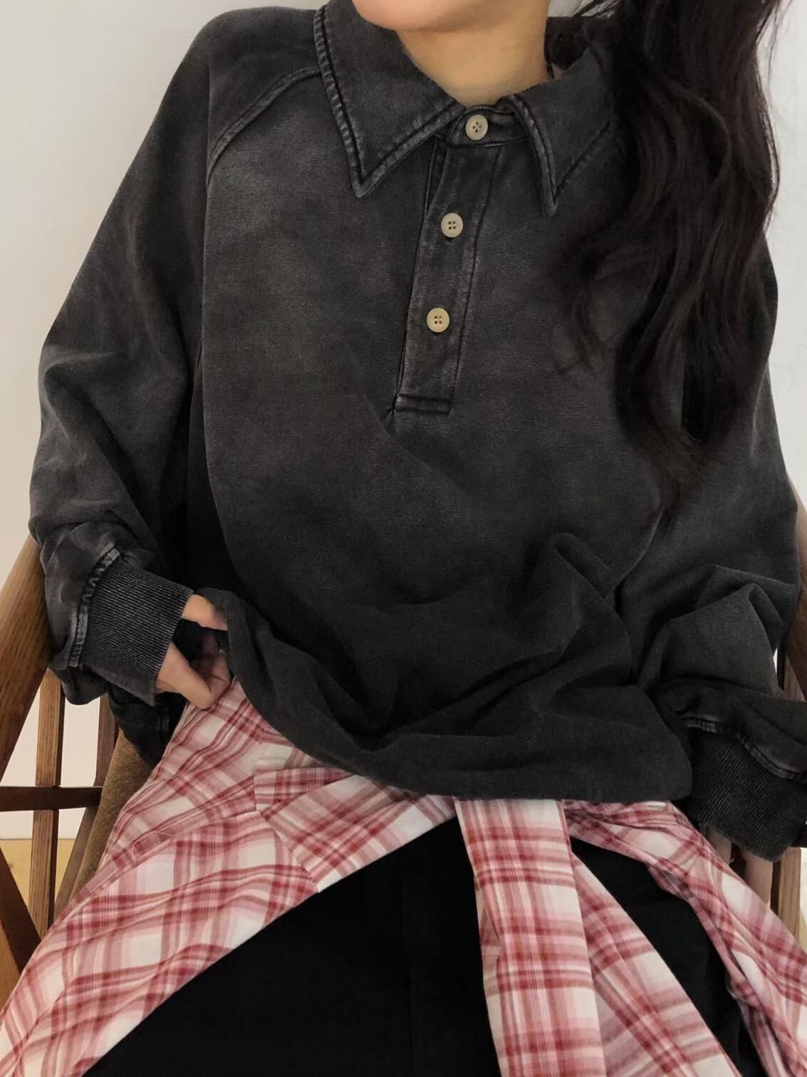 仿污Polo長袖衫 tap-088T