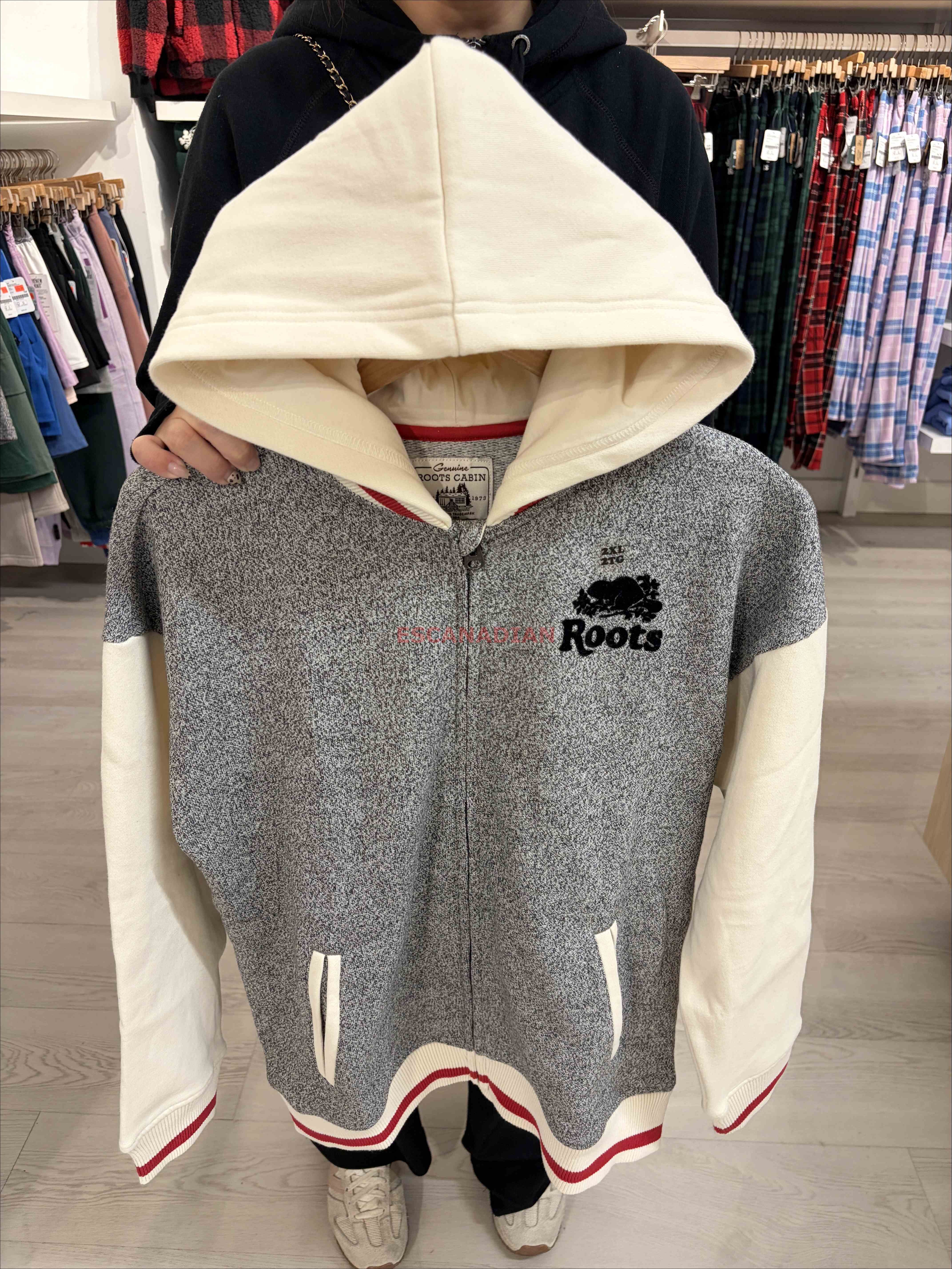 ROOTS 大童 小木屋系列 寬版落肩 連帽 棒球外套