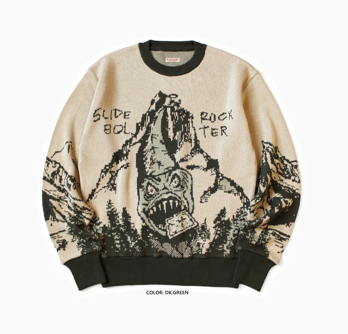 KAPITAL 8G JACQUARD KNIT VINTAGE CREW SWEATER (SILK ROCK BELT) - PRE ORDER ITEM (預訂中)