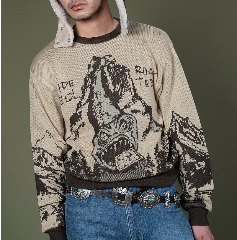 KAPITAL 8G JACQUARD KNIT VINTAGE CREW SWEATER (SILK ROCK BELT) - PRE ORDER ITEM (預訂中)