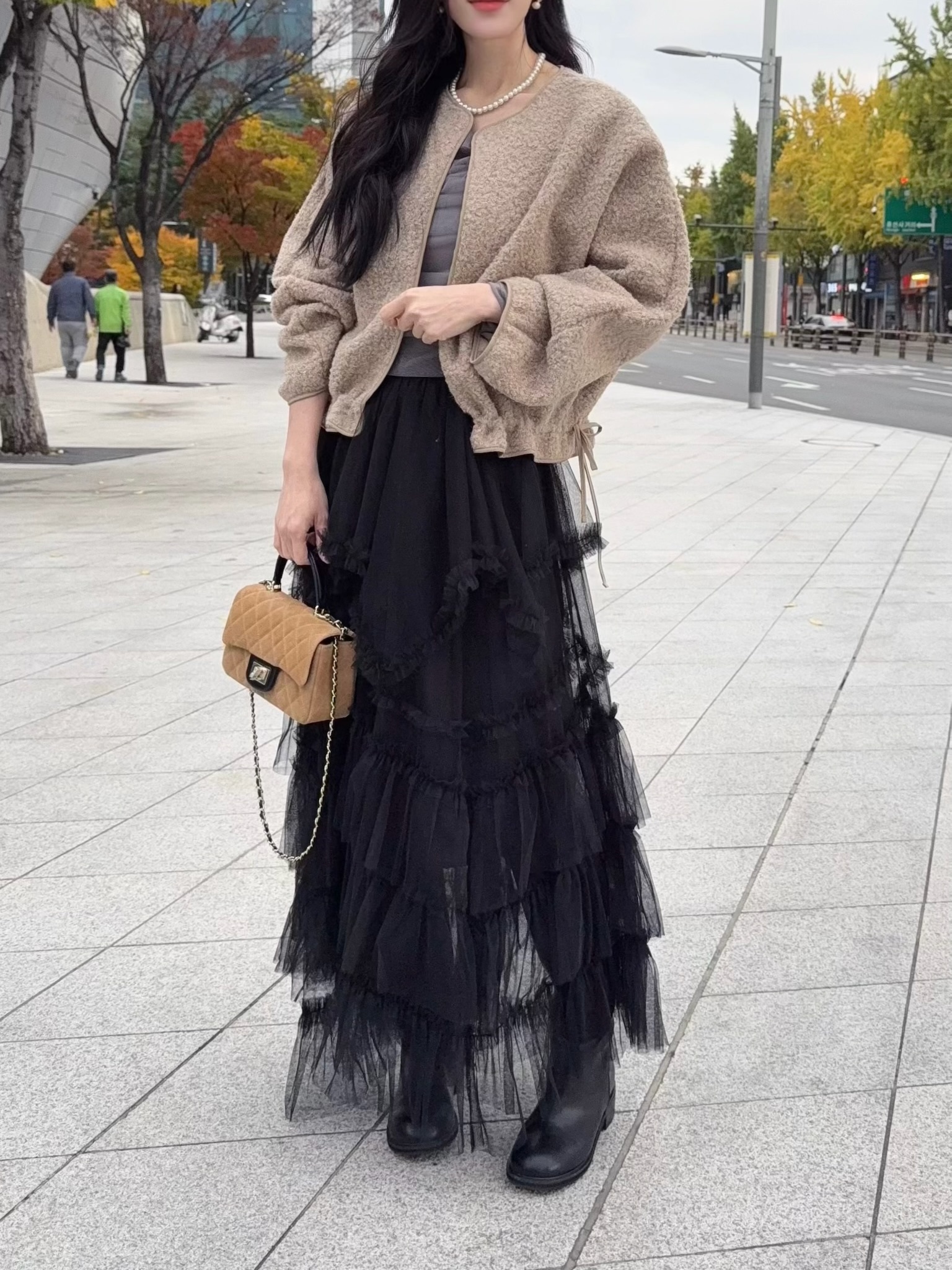 QQ羊毛下綁帶收腰外套