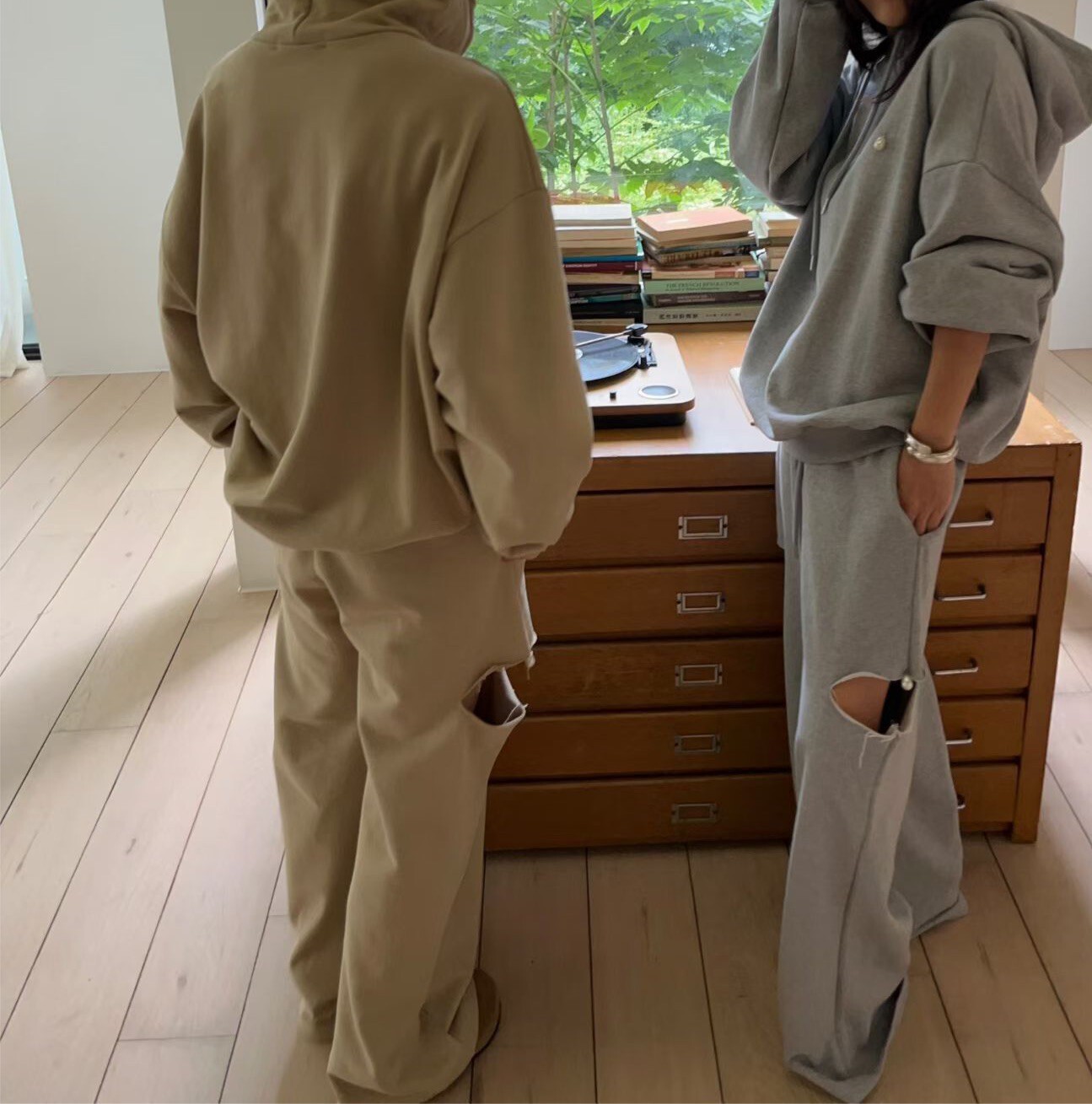 側破口珍珠裝飾棉褲