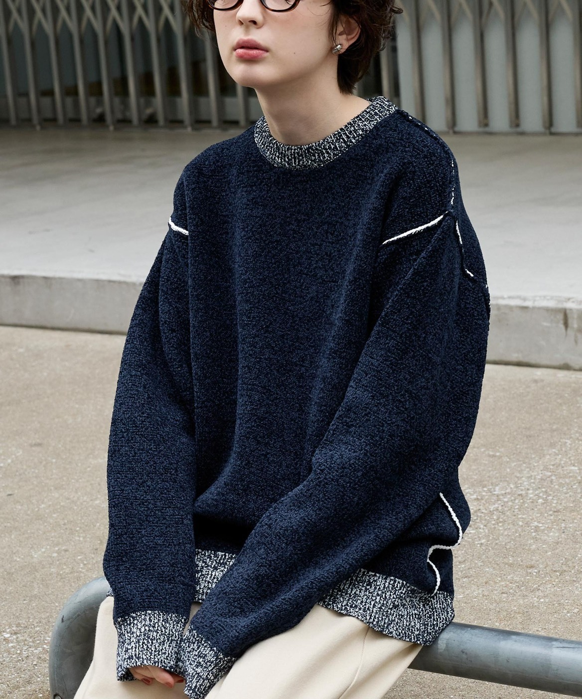 <超便宜!!>日本 MONO-MART 可機洗 圓領 馬海毛 針織衫 撞色滾邊 8色