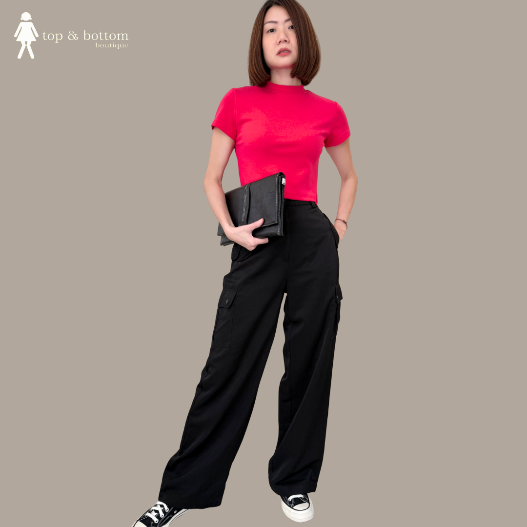 SHORT SLEEVE HIGH NECK CROP BLOUSE