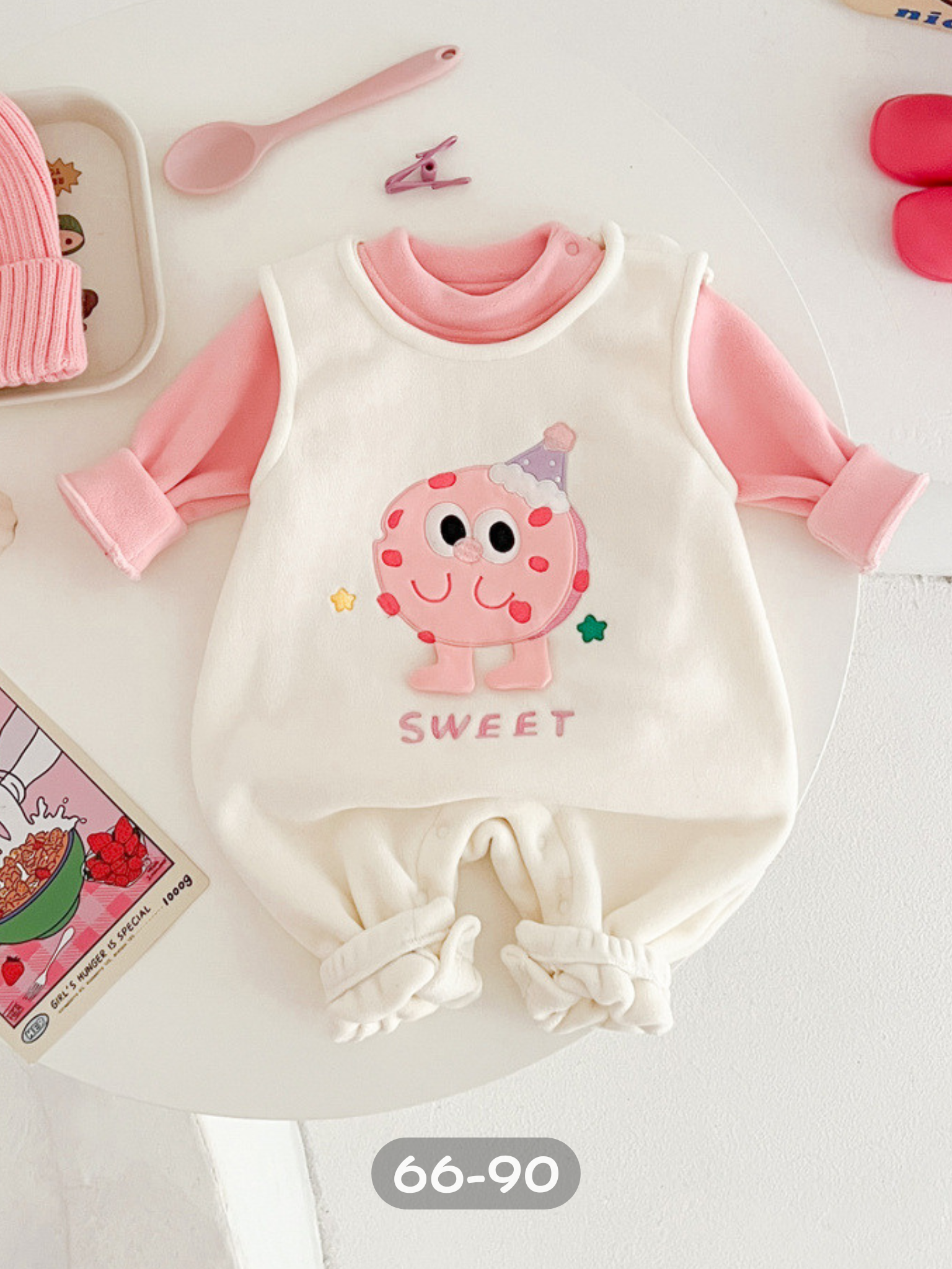 草莓餅乾  搖粒絨連身衣2件組