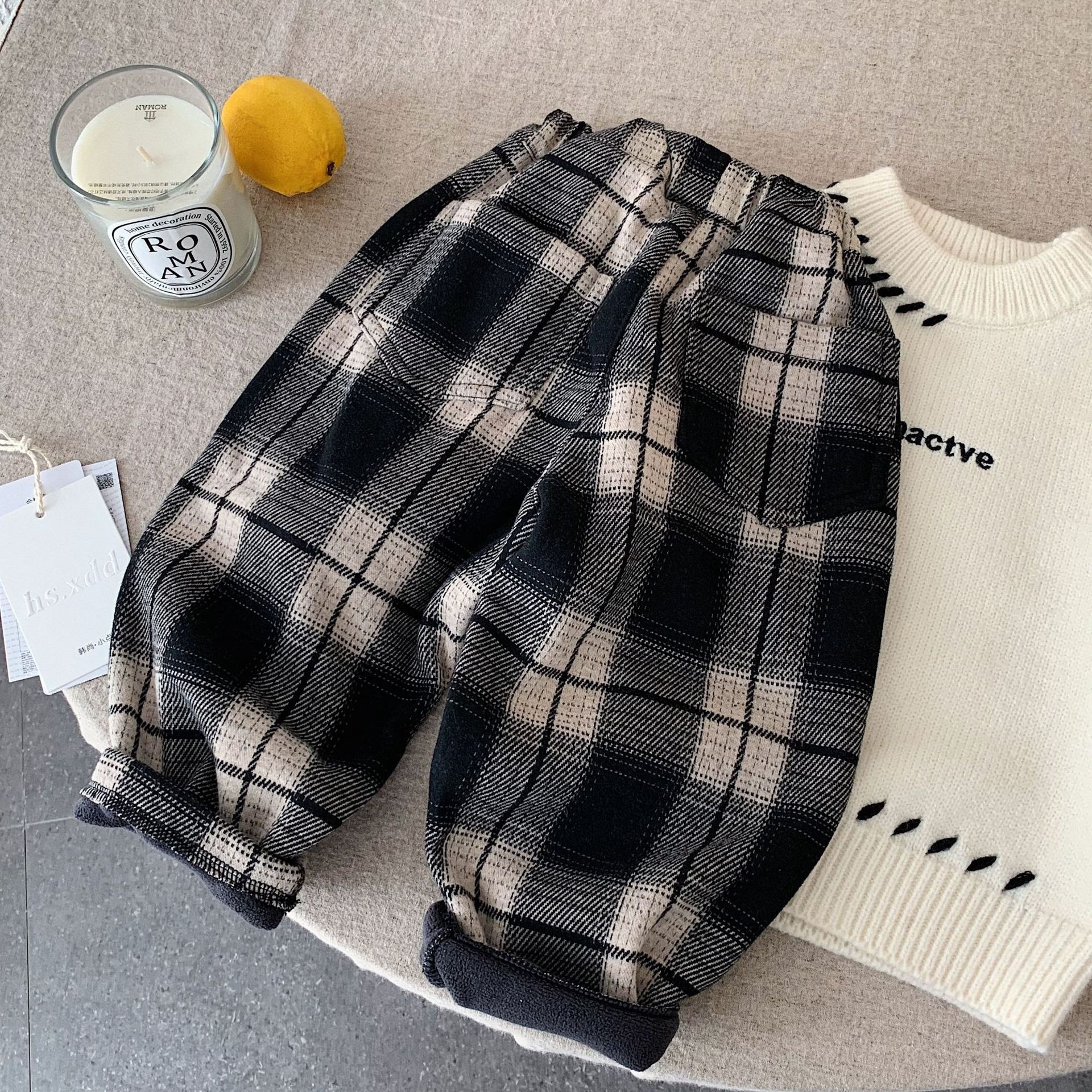 現貨90 100 110 120 130 ｜內刷毛格子褲 ᝰ.    ＊內刷毛