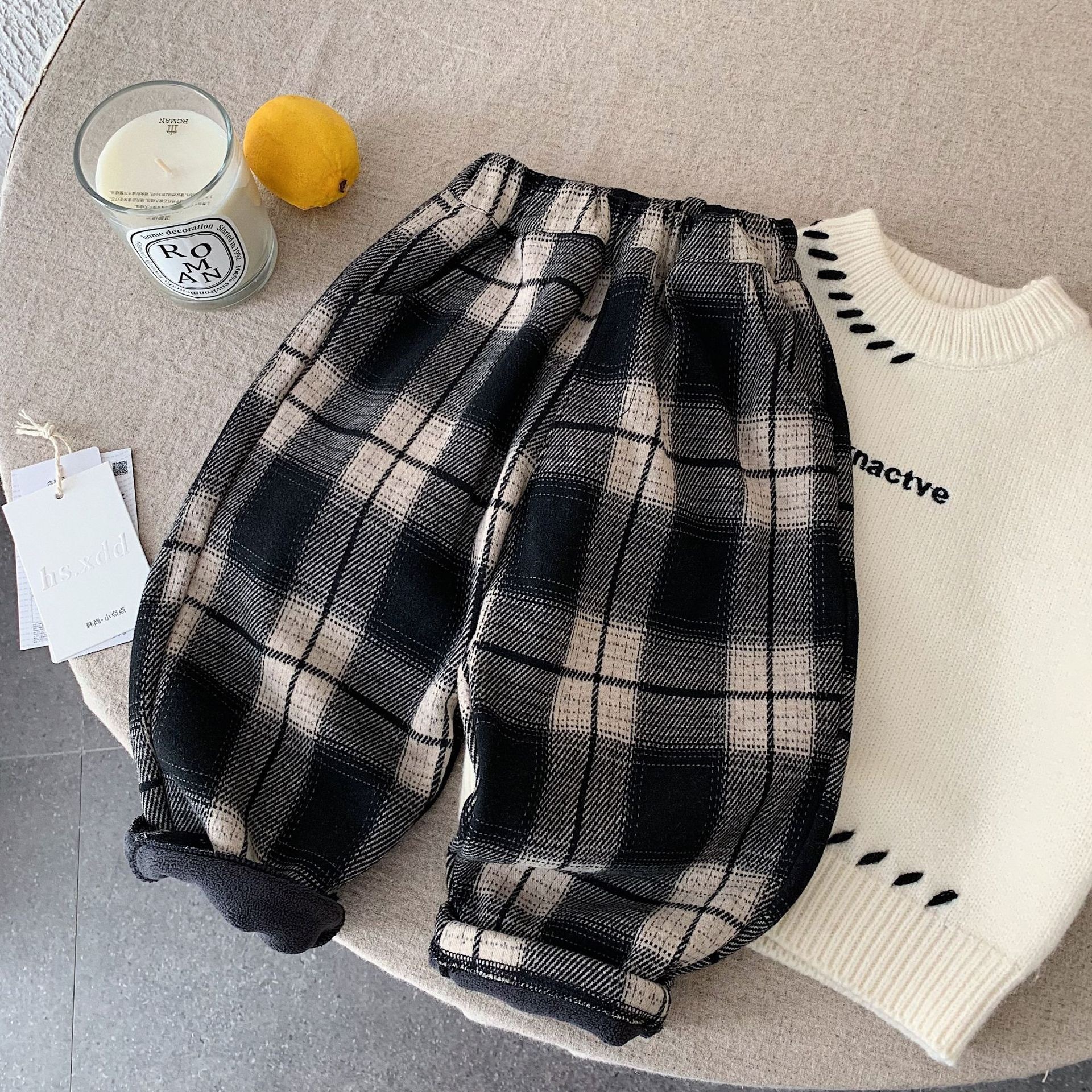 現貨90 100 110 120 130 ｜內刷毛格子褲 ᝰ.    ＊內刷毛