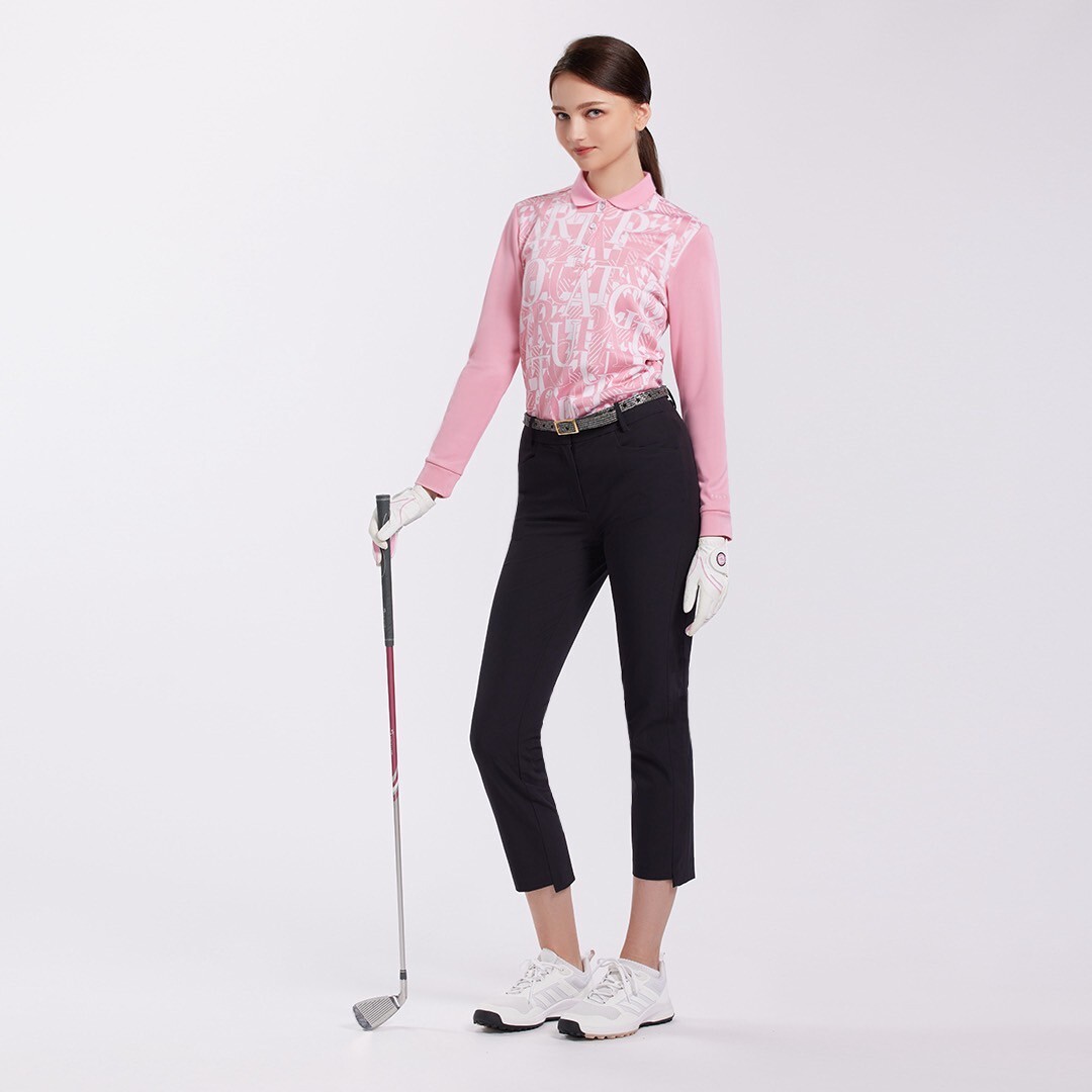 PGA TOUR-保暖文字緹花POLO衫(女)  #1224402112-73  牡丹粉
