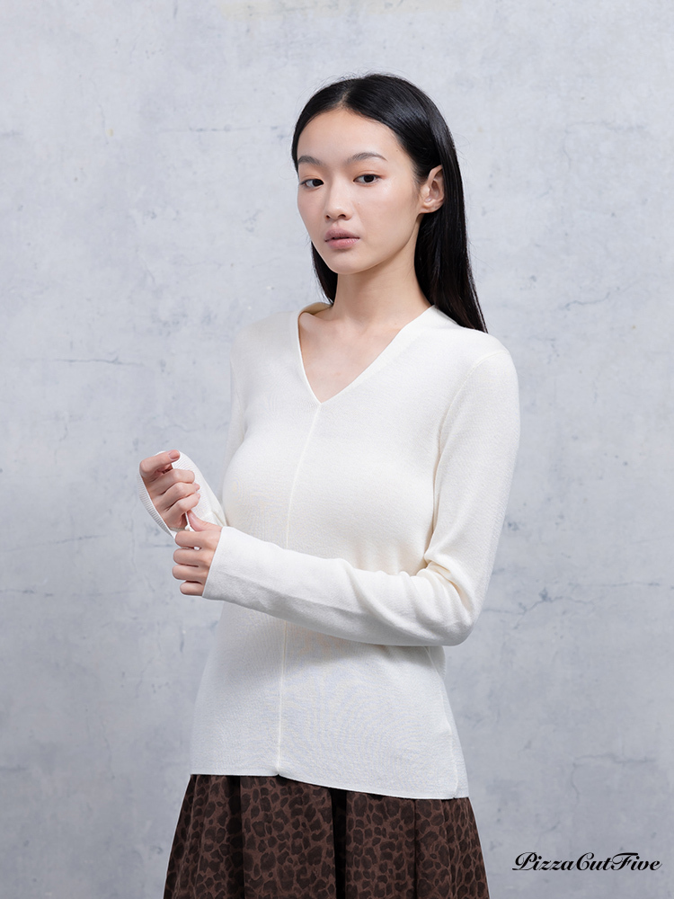 V領長袖針織上衣 PizzaCutFive PCF253403058