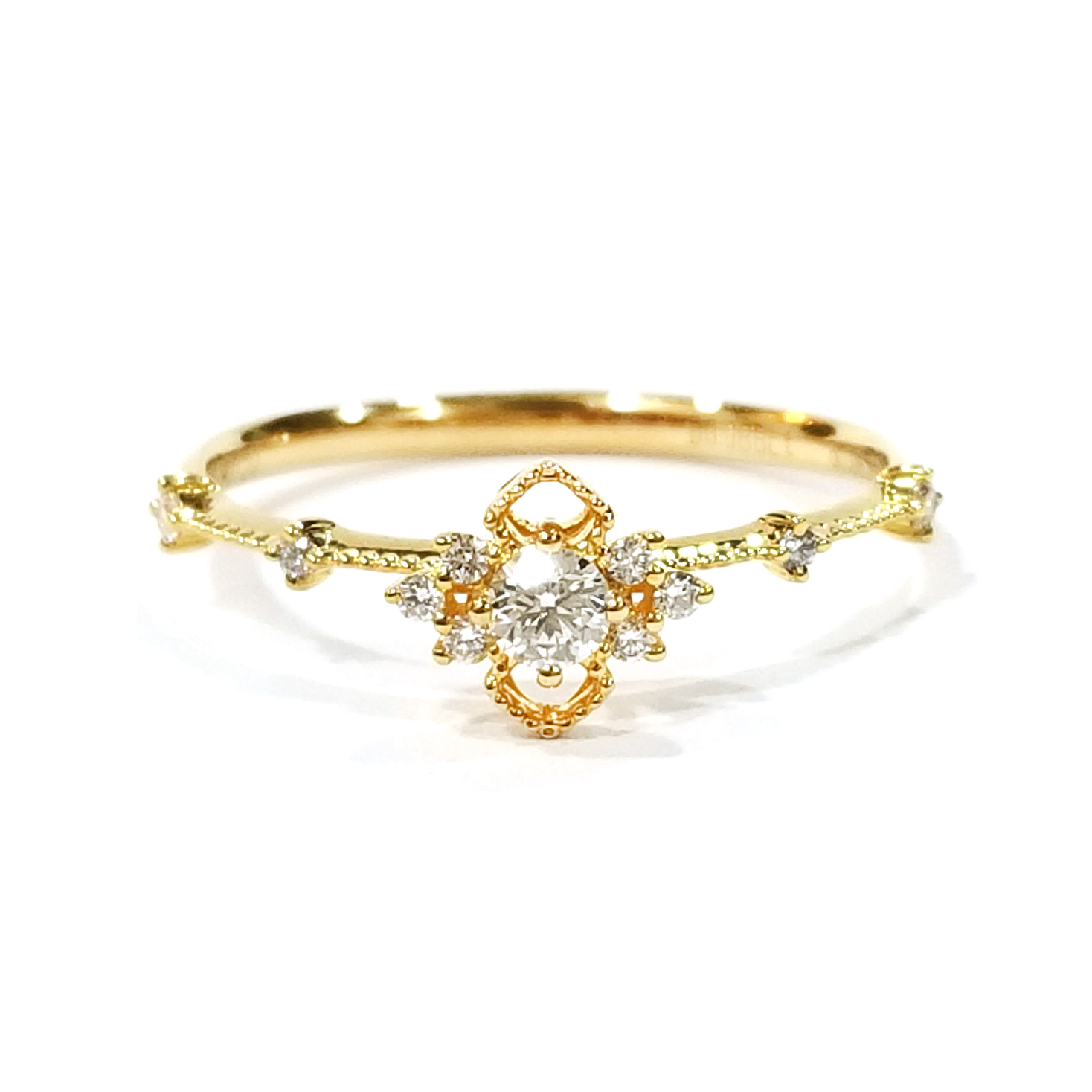 18K黃金天然鑽石珠邊戒指