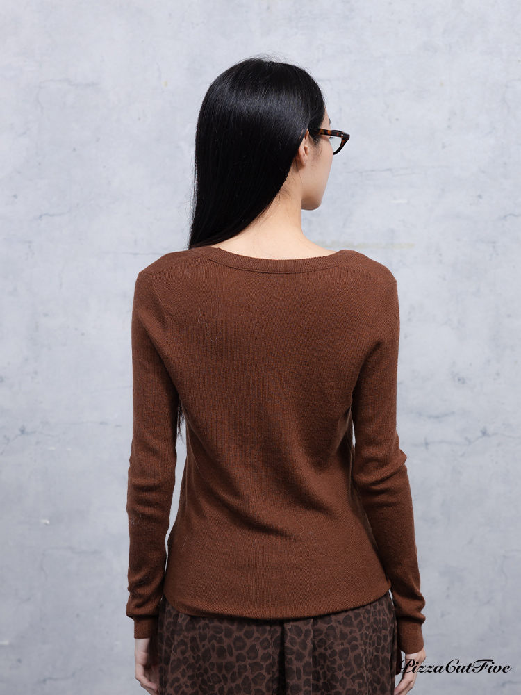 U領長袖針織上衣 PizzaCutFive PCF253403059