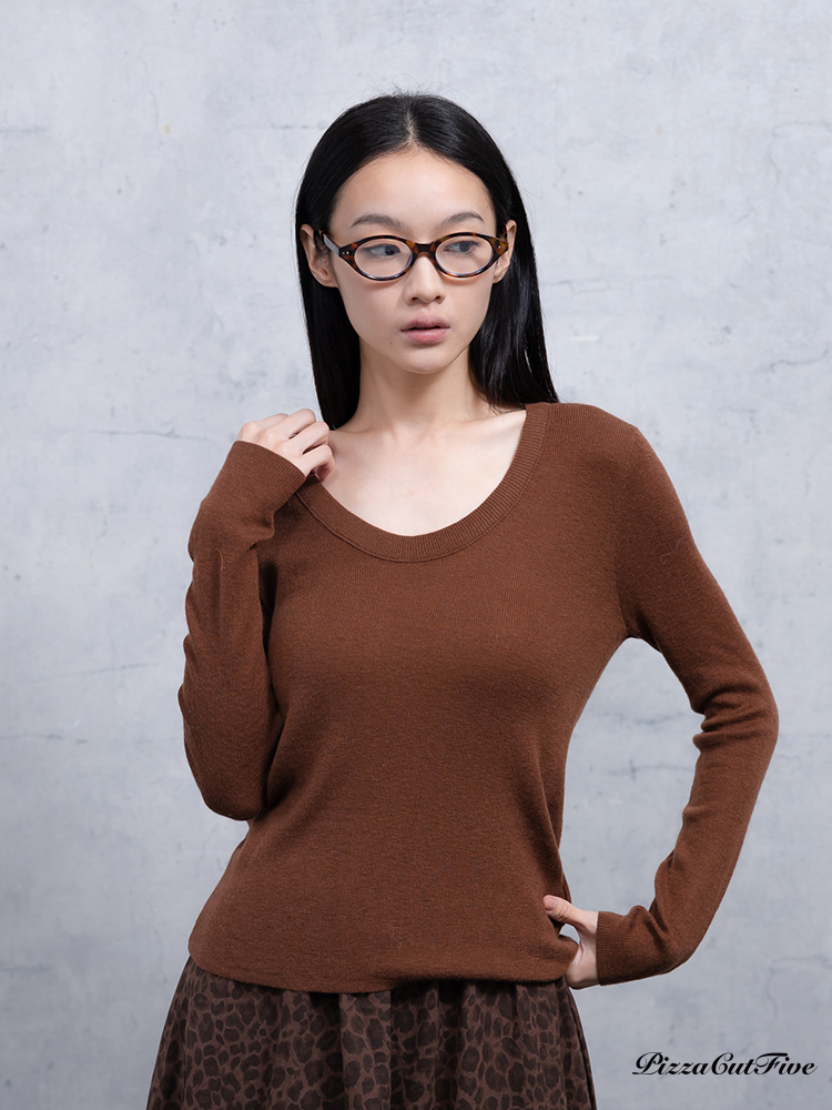 U領長袖針織上衣 PizzaCutFive PCF253403059