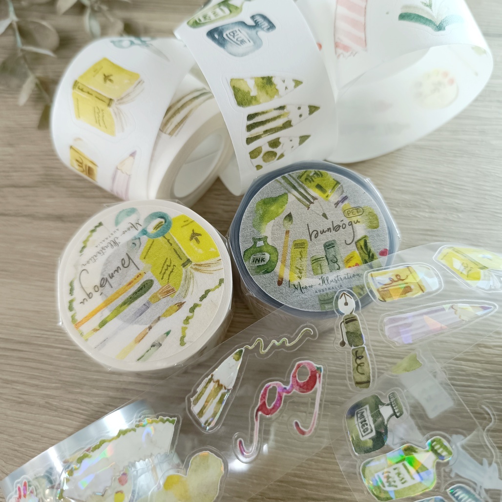 Meow Illustration．文房具 3.5cm割型貝殼光亮面PET/和紙膠帶 <整捲/分裝>