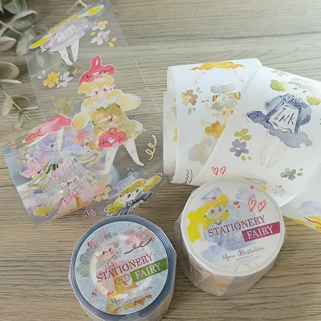 Meow Illustration．文具精靈 5cm貝殼光亮面PET/和紙膠帶 <整捲/分裝>