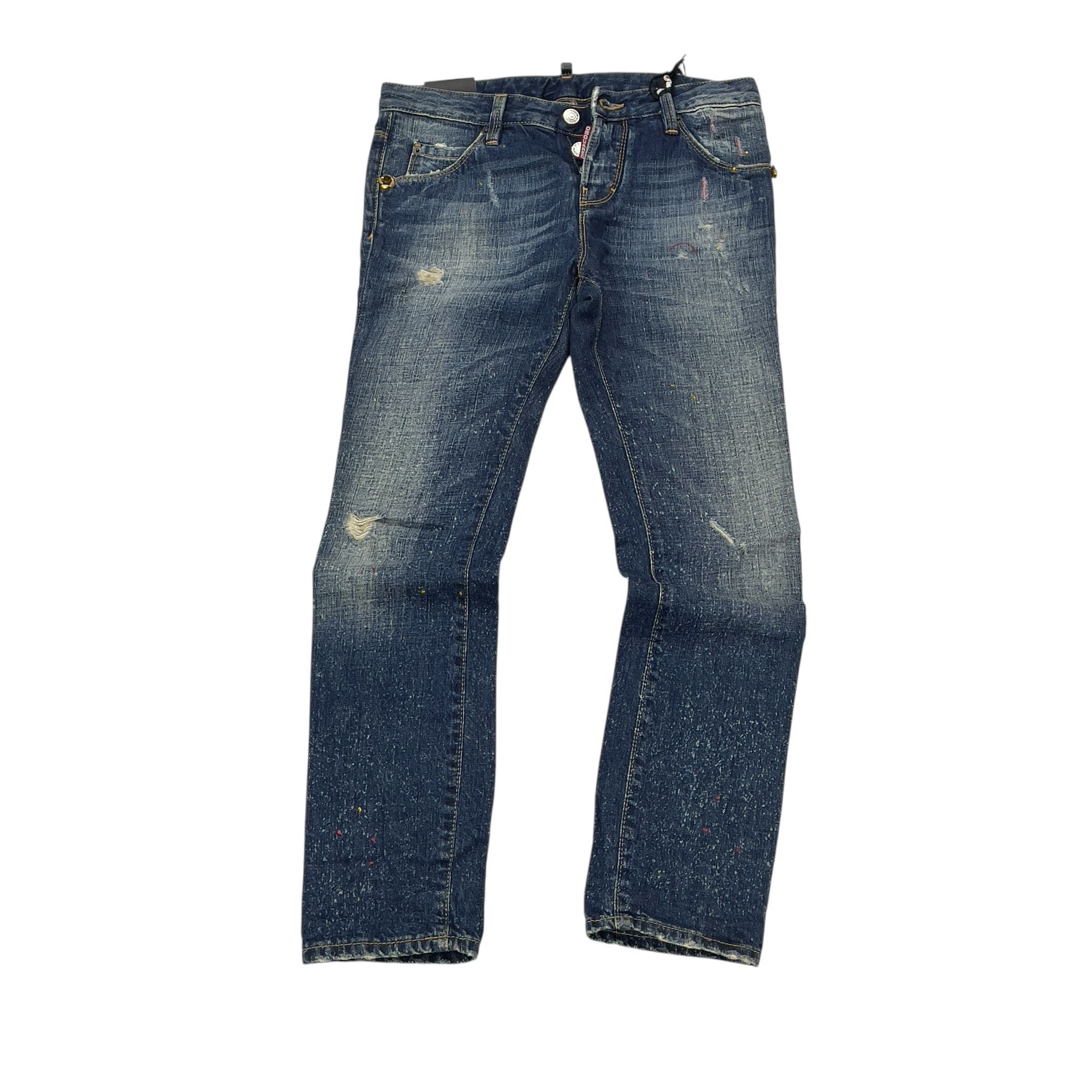 限時清倉價!!!全新DSQUARED洗水藍色刺繡塗鴉牛仔褲36碼 S75LA0308 S303094 #BRAND NEW #香榭站正品