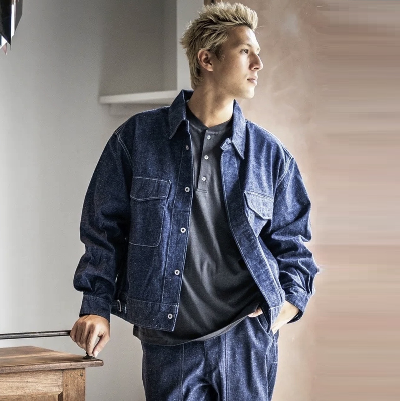 ON SALE: A.PRESSE 2025 ROYAL CANADIAN NAVY DENIM WORK JACKET (25AAP-01-42) - SIZE 2 PRE ORDER ITEM (預訂中)