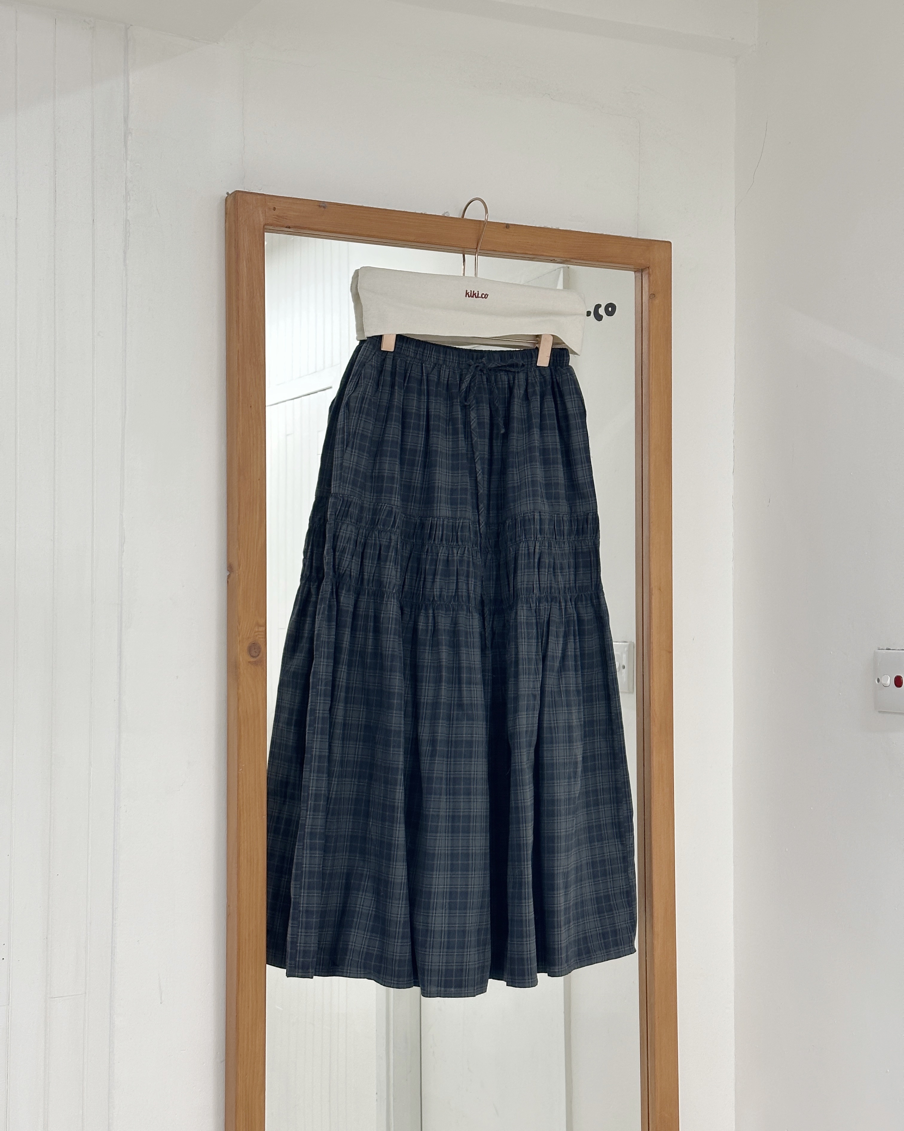 束繩橡筋格紋半裙