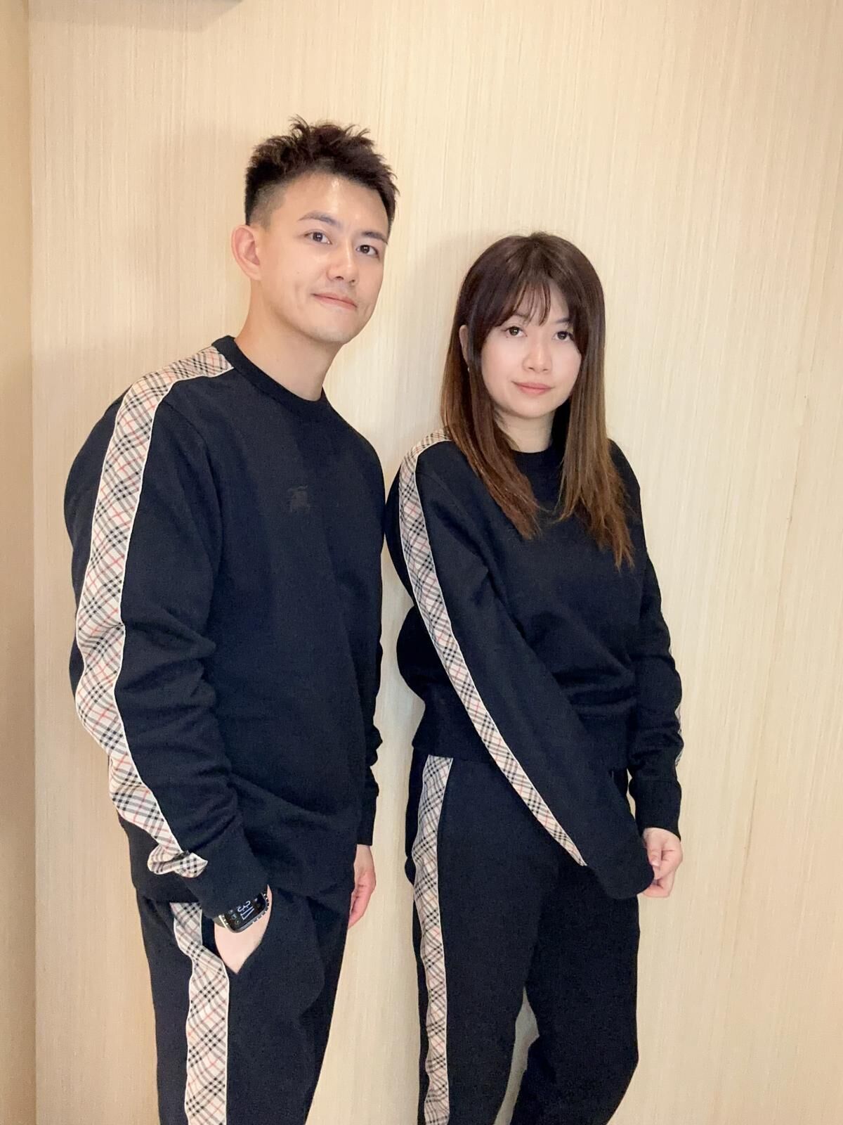 BBR 黑色 手袖有格仔圓領衞衣 男女同款