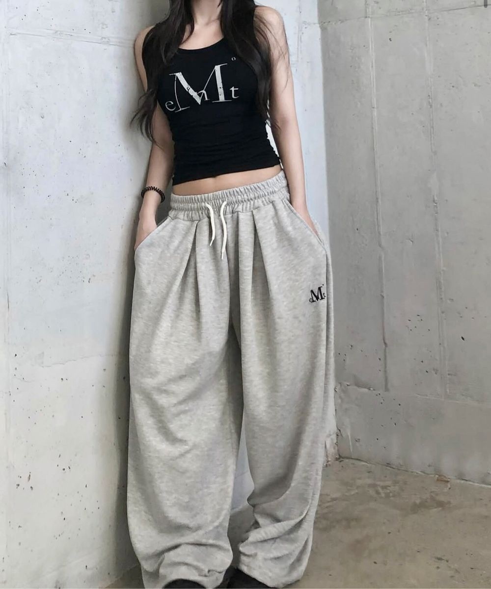 【現貨】韓國代購 MUCENT 經典 刺繡 Logo 運動 寬褲 棉褲 Signature 4 PinTuck 抽繩 長褲