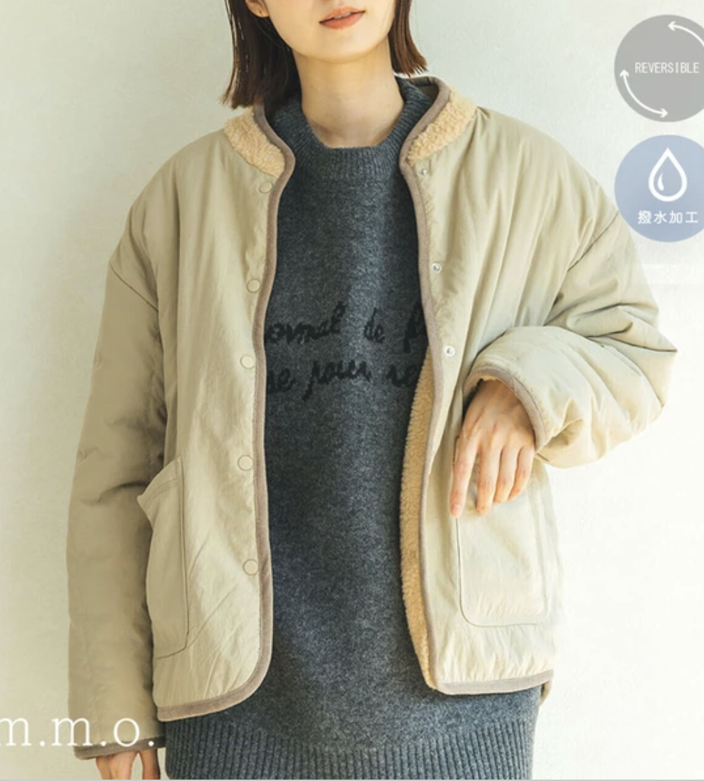 ｛預訂款｝雙面可穿絨毛 × 防潑水皺感拼接外套（3色入）【日本直送】