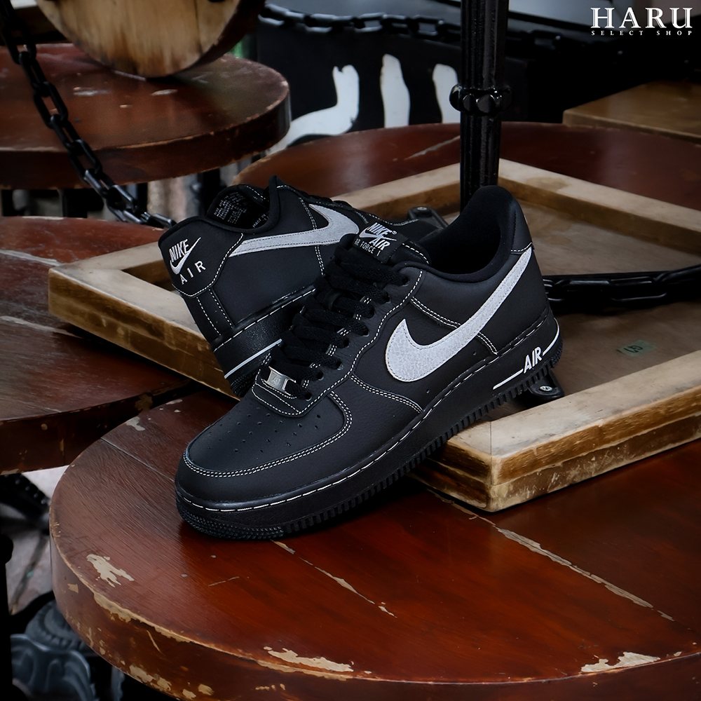 Nike Air Force 1 黑白灰 外縫線 AF1 荔枝皮 男女同款 復古休閒鞋 HQ2037-006