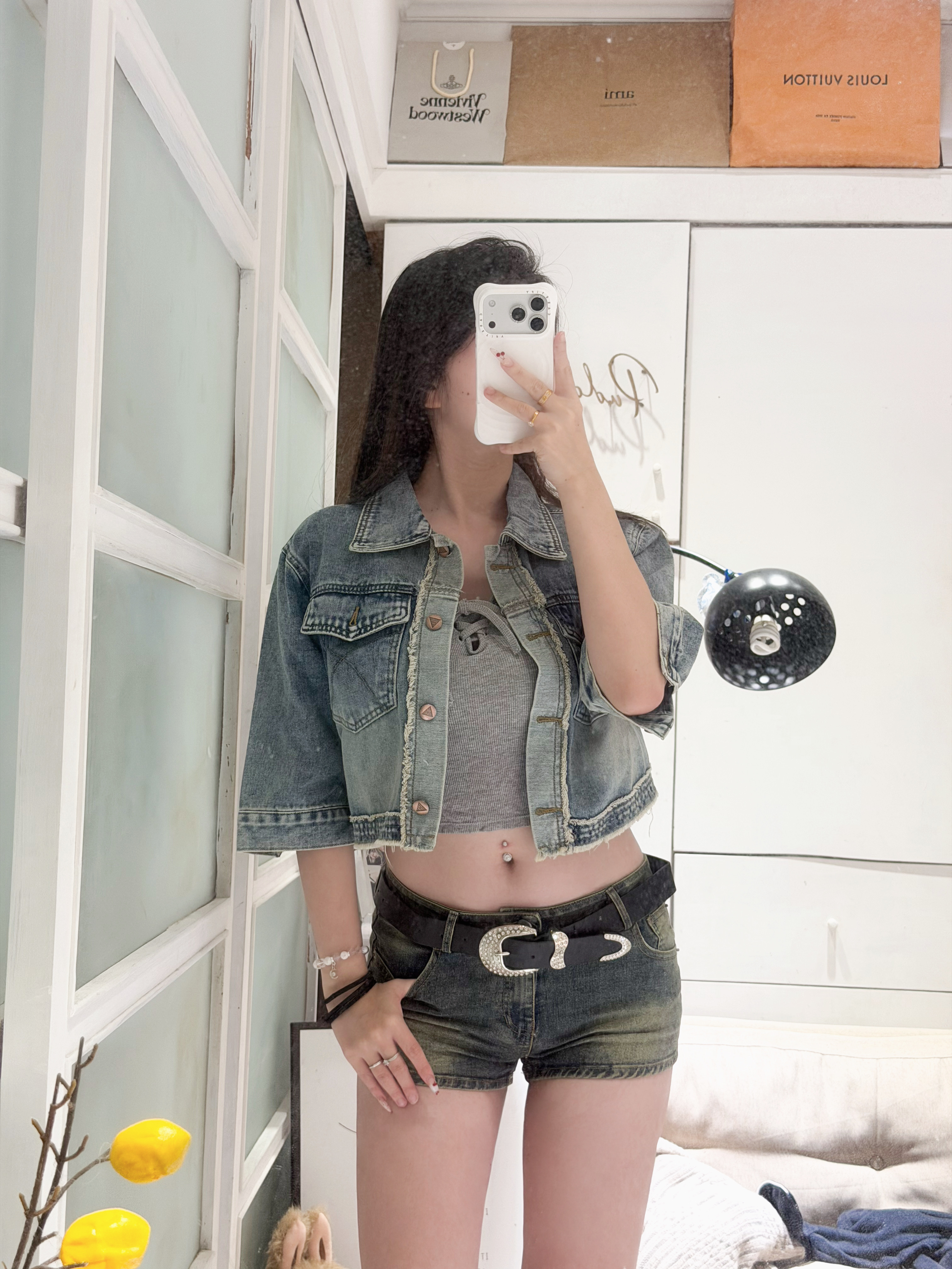 港風牛仔短版外套📷