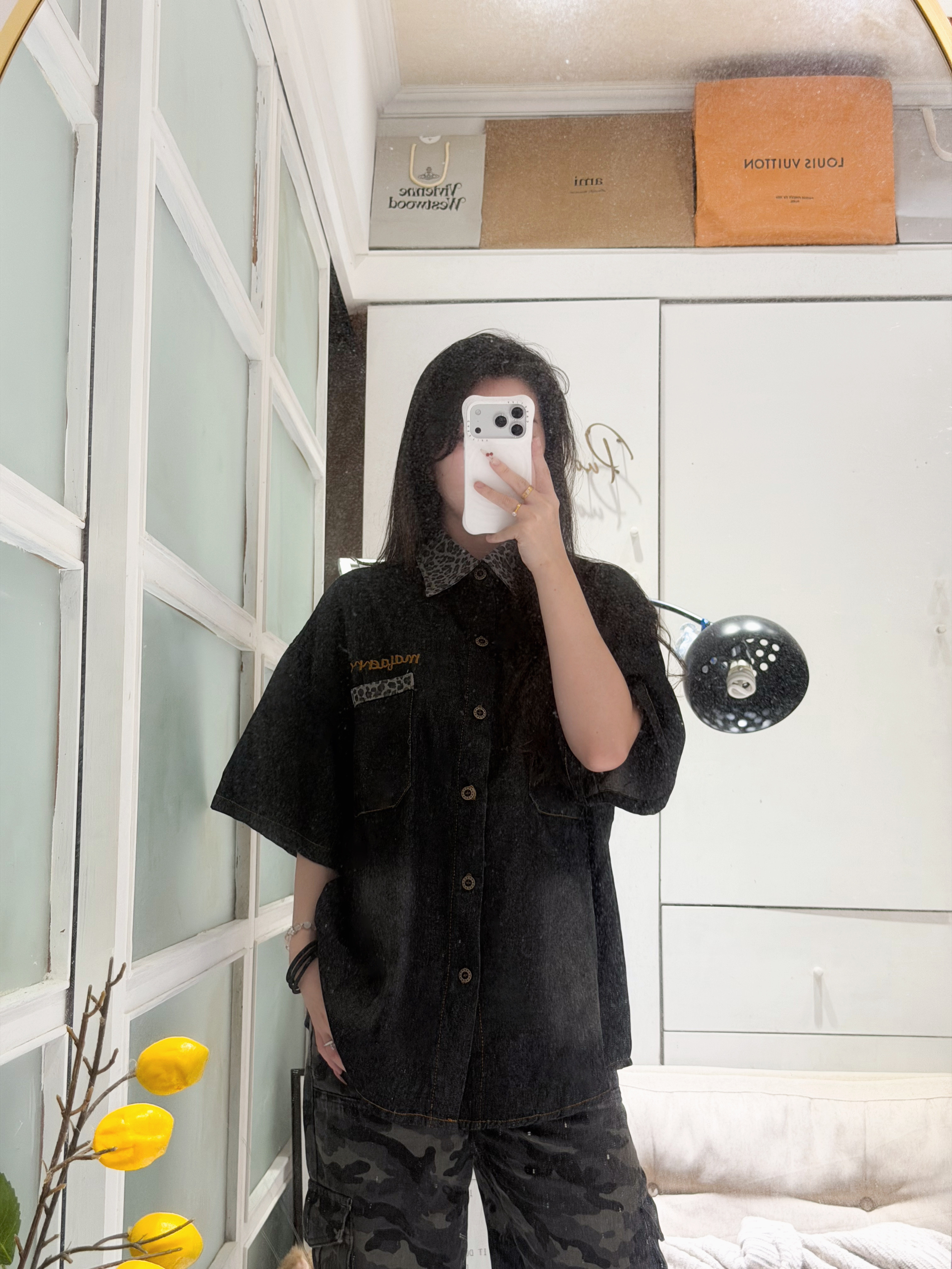 美式翻領豹紋單寧衫🇺🇸