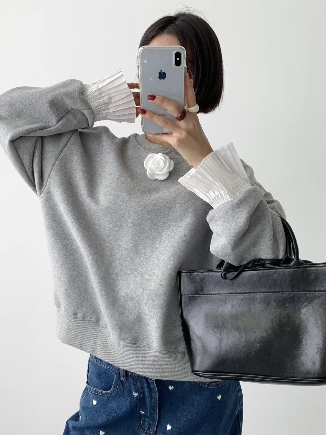 Marie-Marie| 花朵設計感壓褶袖上衣