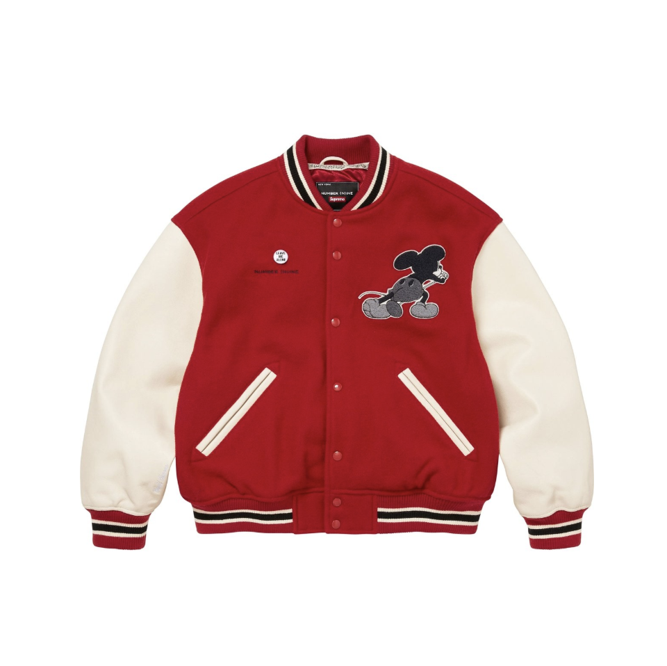 SUPREME NUMBER (N)INE  MICKEY MOUSE VARSITY JACKET 米奇 聯名款 棒球外套 木村拓哉同款 綠色/紅色-FW25J50