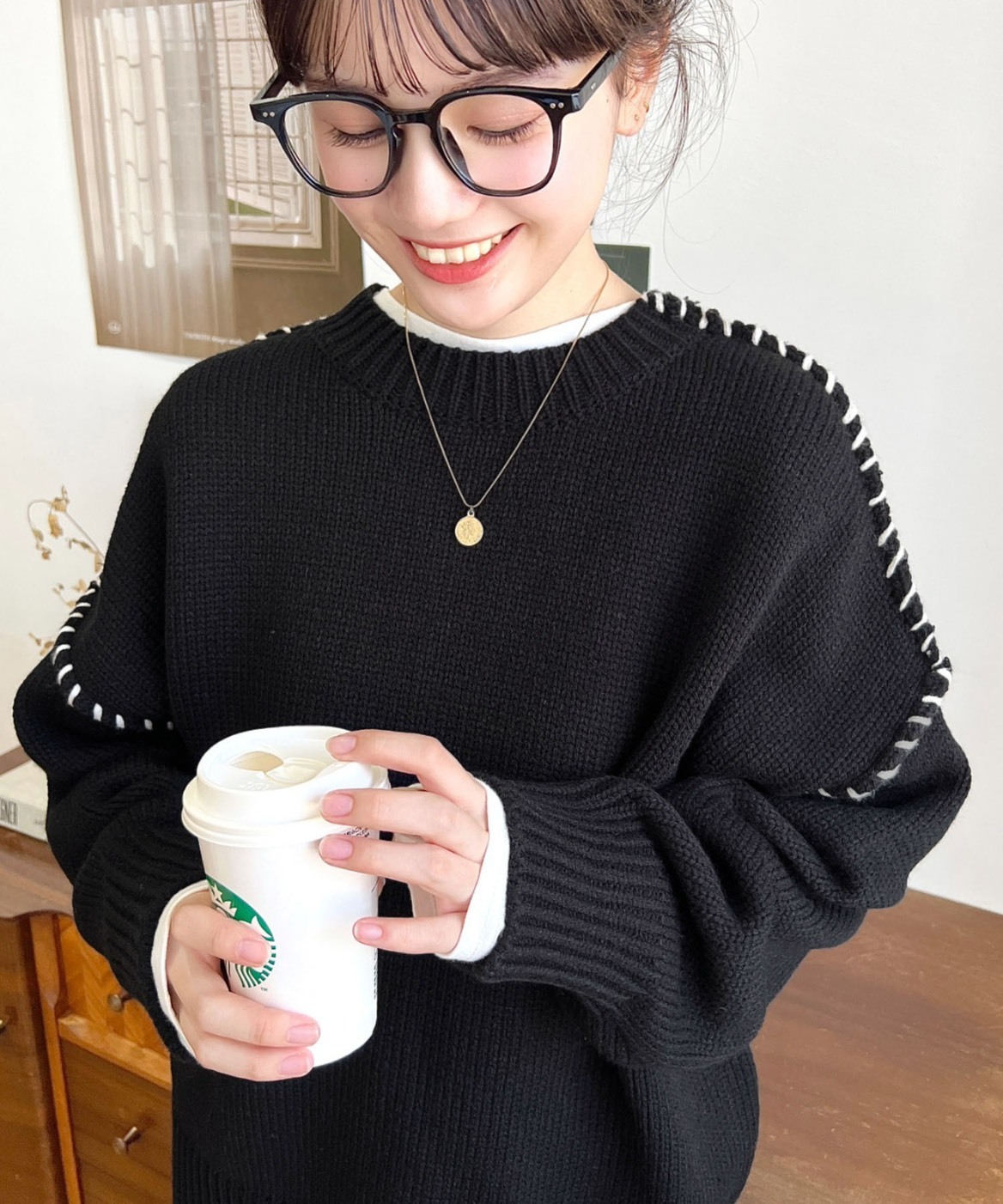 日本 Moment+ 撞色 縫線 長袖 毛衣 針織衫 五色