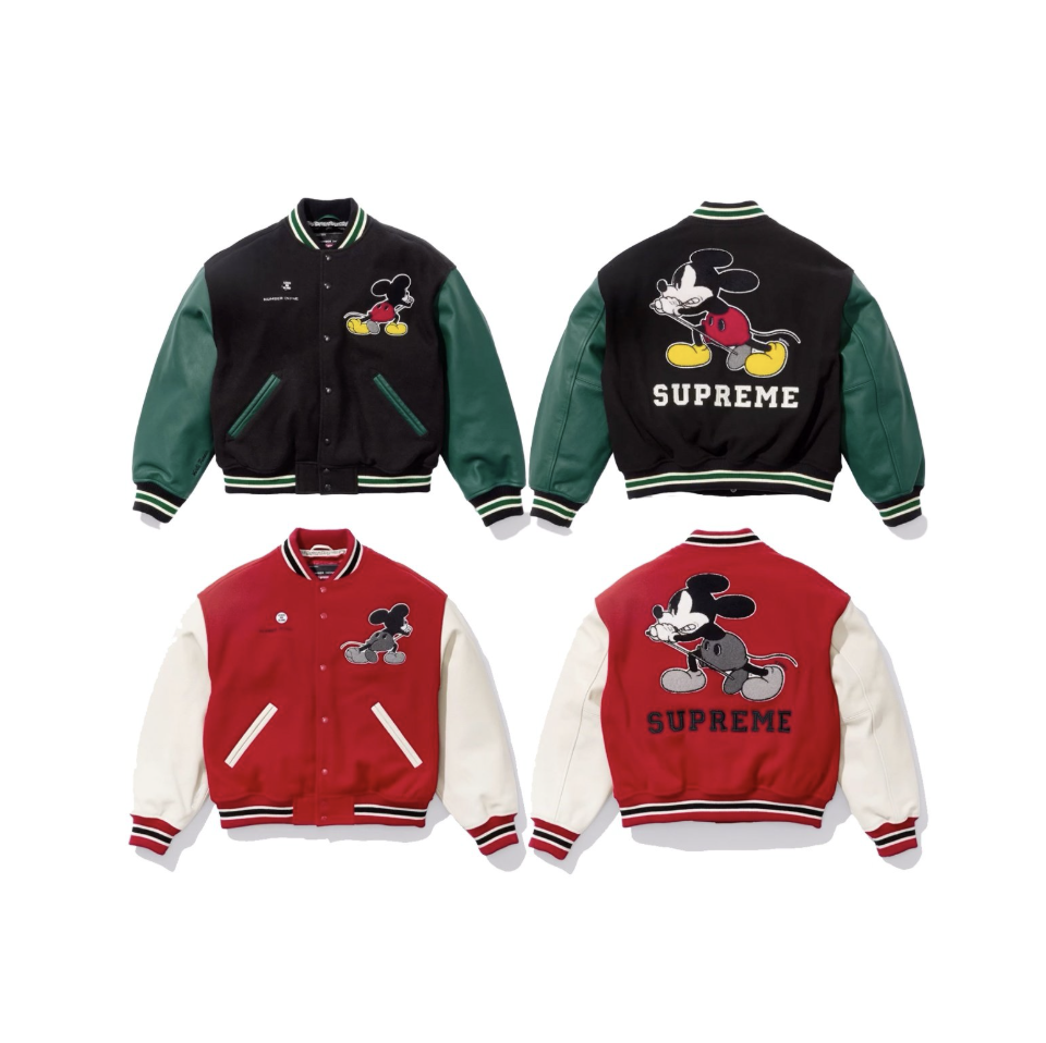 SUPREME NUMBER (N)INE  MICKEY MOUSE VARSITY JACKET 米奇 聯名款 棒球外套 木村拓哉同款 綠色/紅色-FW25J50