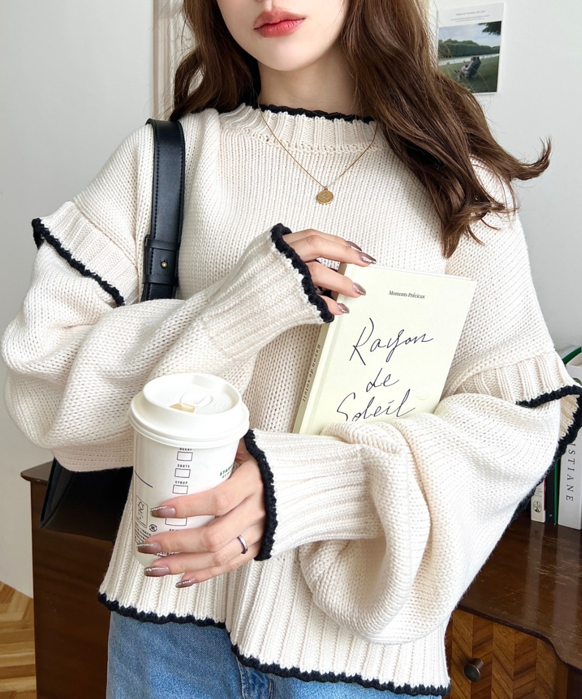 日本 Moment+ 撞色 毛衣 長袖 針織衫 五色