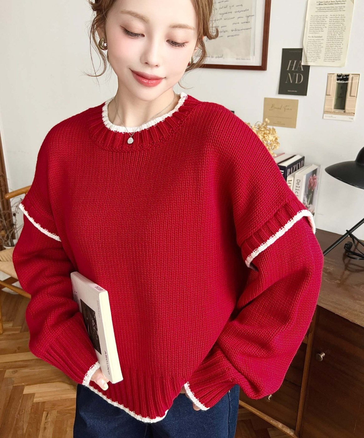 【現貨】日本 Moment+ 撞色 毛衣 長袖 針織衫 五色