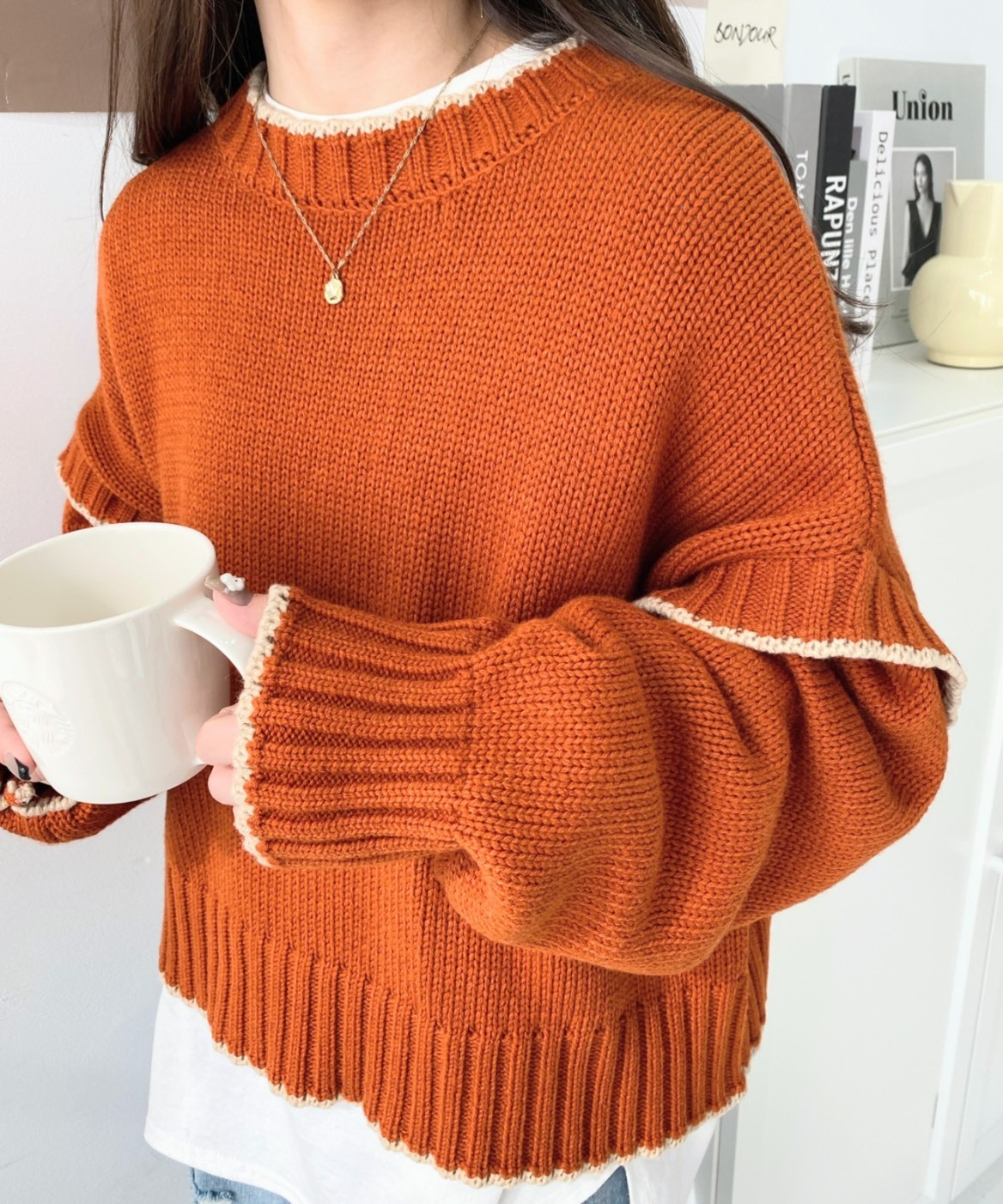 日本 Moment+ 撞色 毛衣 長袖 針織衫 五色