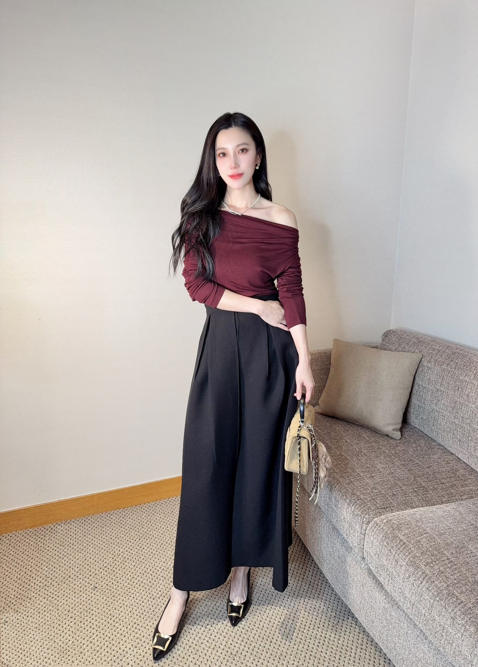 前大開衩傘擺短褲裙