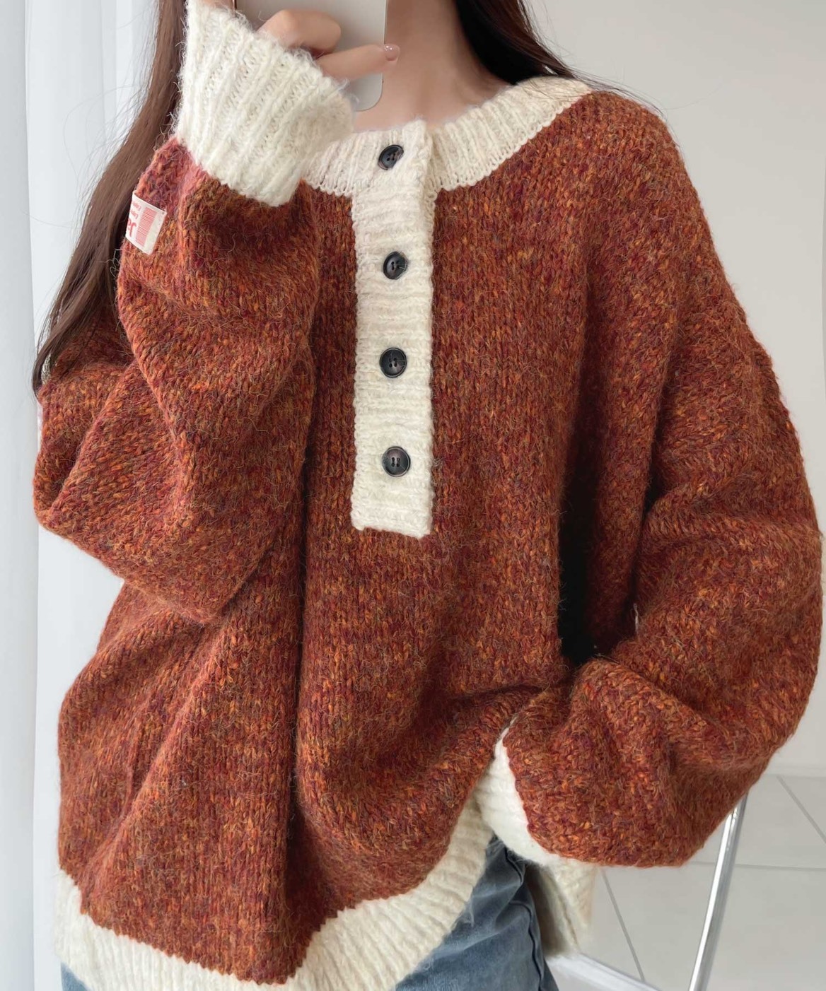 日本 JaVa 雙向穿 亨利領 撞色 毛衣 針織衫 四色