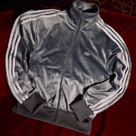 Adidas originals Firebird FW25 Velour 寬鬆立領 深灰 天鵝絨 三線 夾克 外套 KD9374