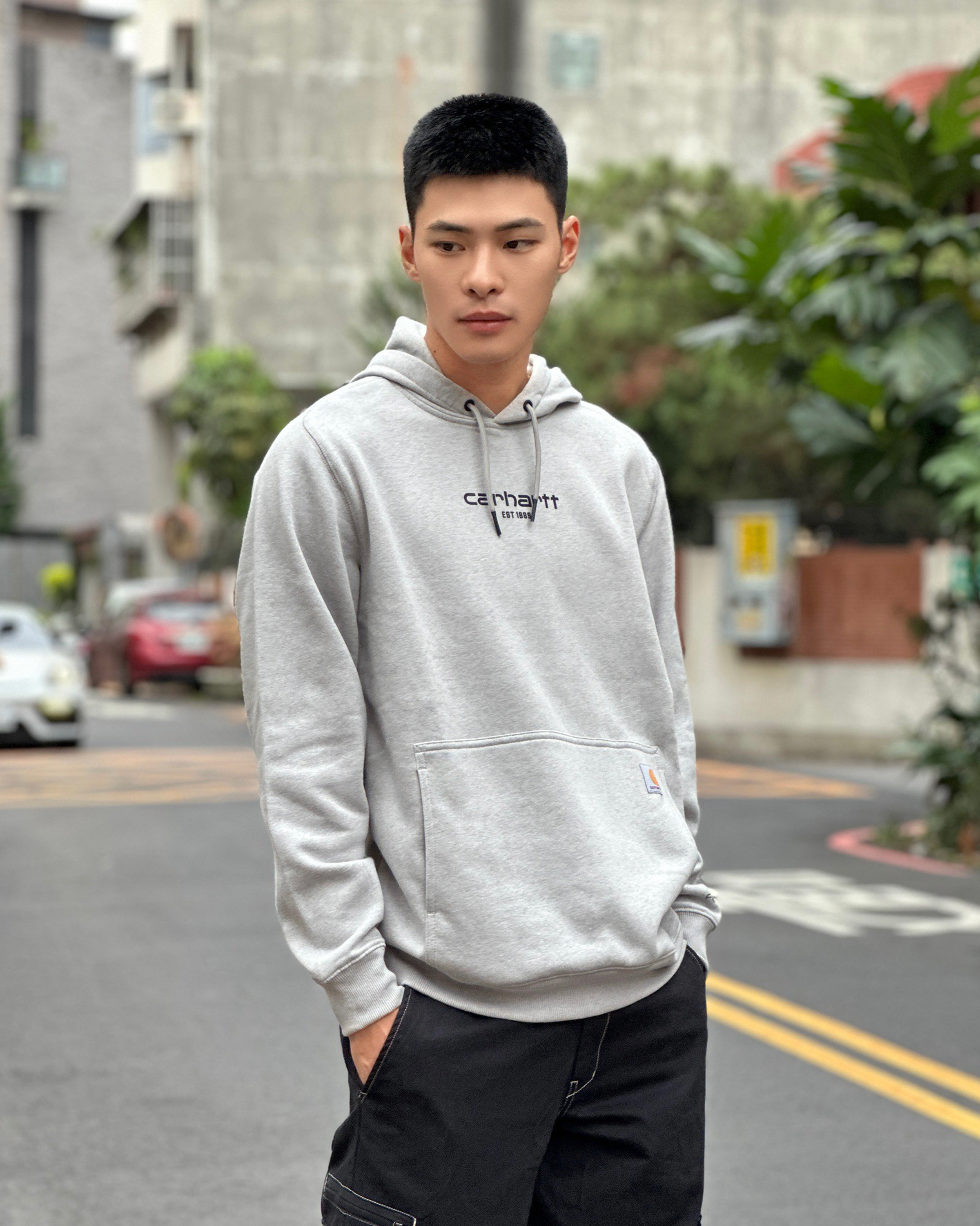 Carhartt 美版 胸前膠印字母 內刷毛 帽T 長袖上衣