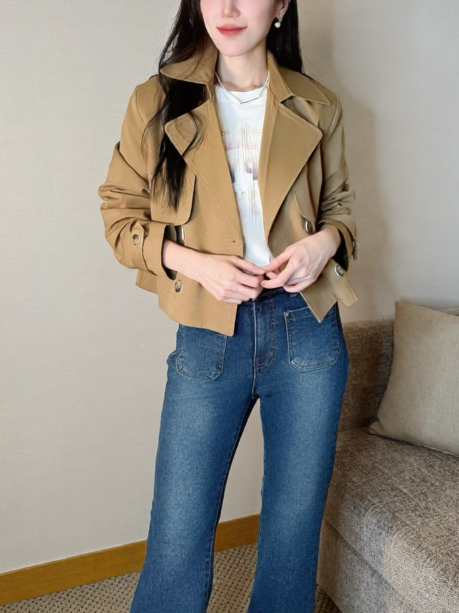 率性必備!翻領短版風衣