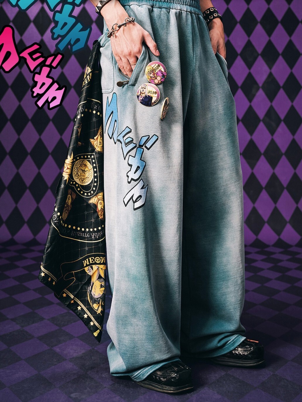 MEDM x JOJO的奇妙冒險 線稿款刺繡 鬆緊 復古做舊 棉長褲