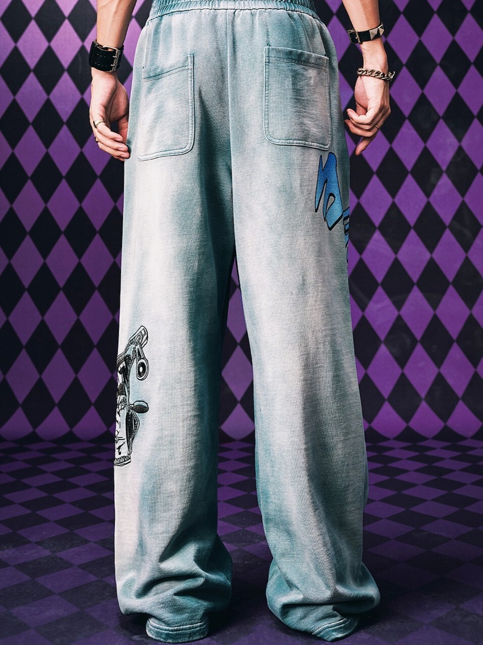 MEDM x JOJO的奇妙冒險 線稿款刺繡 鬆緊 復古做舊 棉長褲