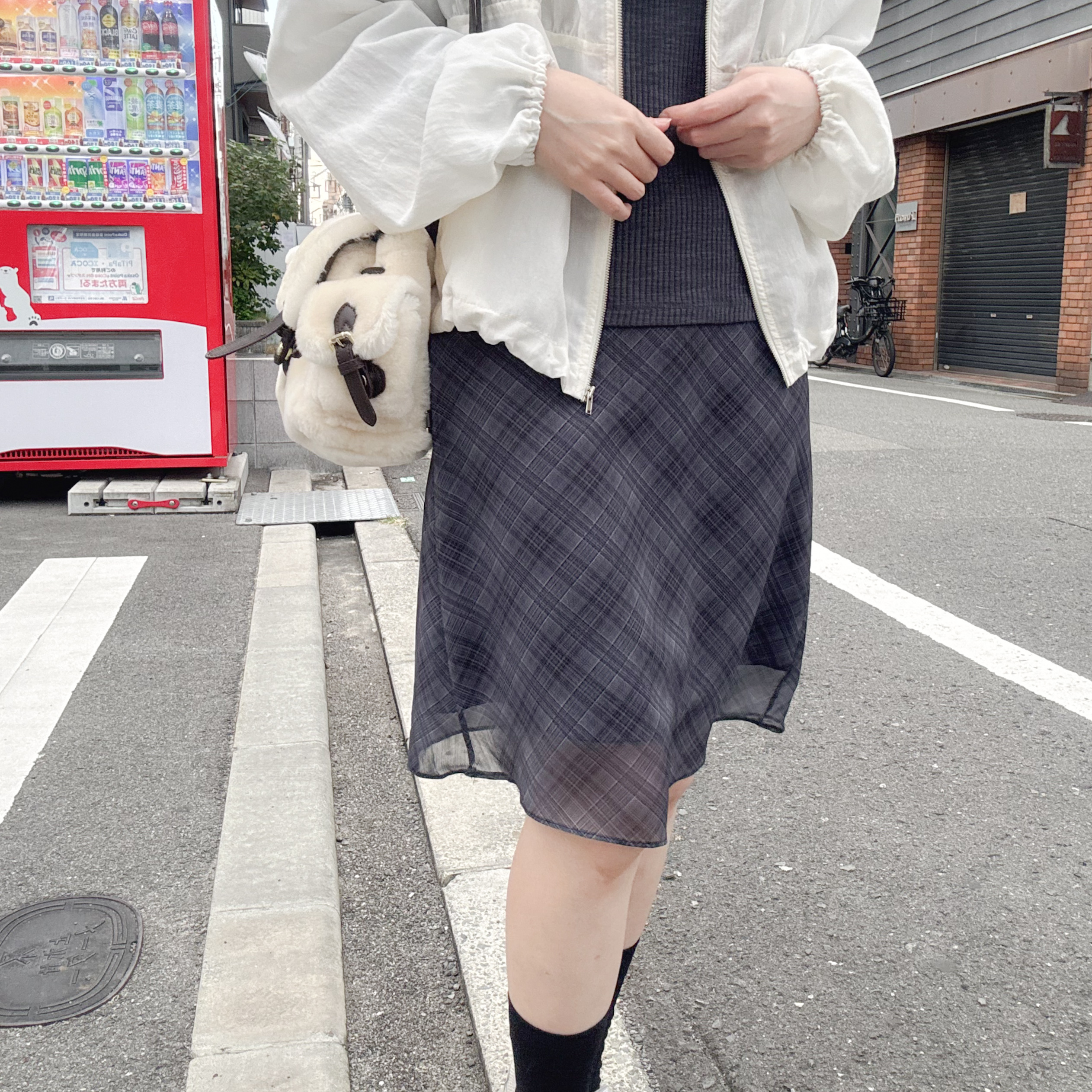 菱形格仔雪紡半裙