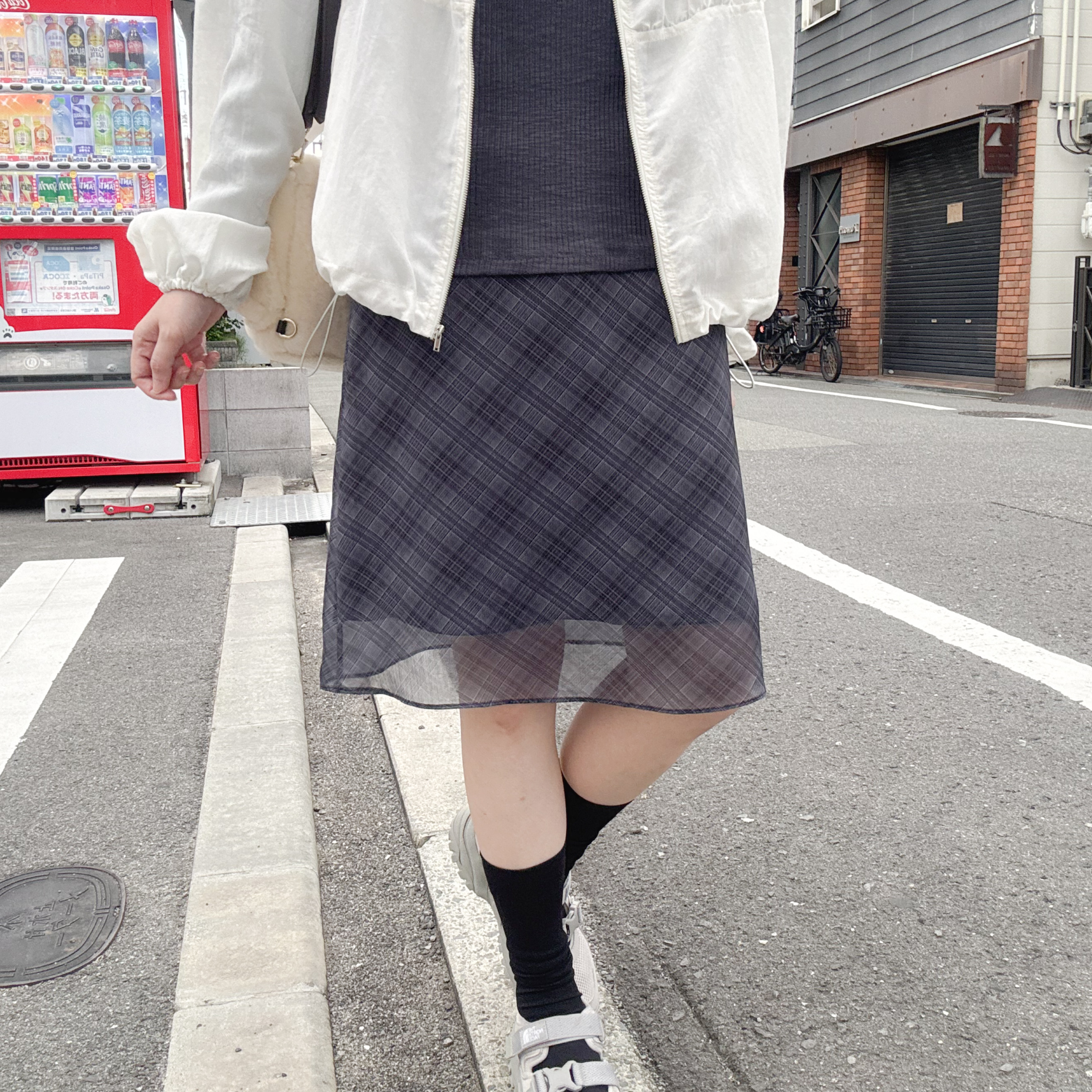 菱形格仔雪紡半裙